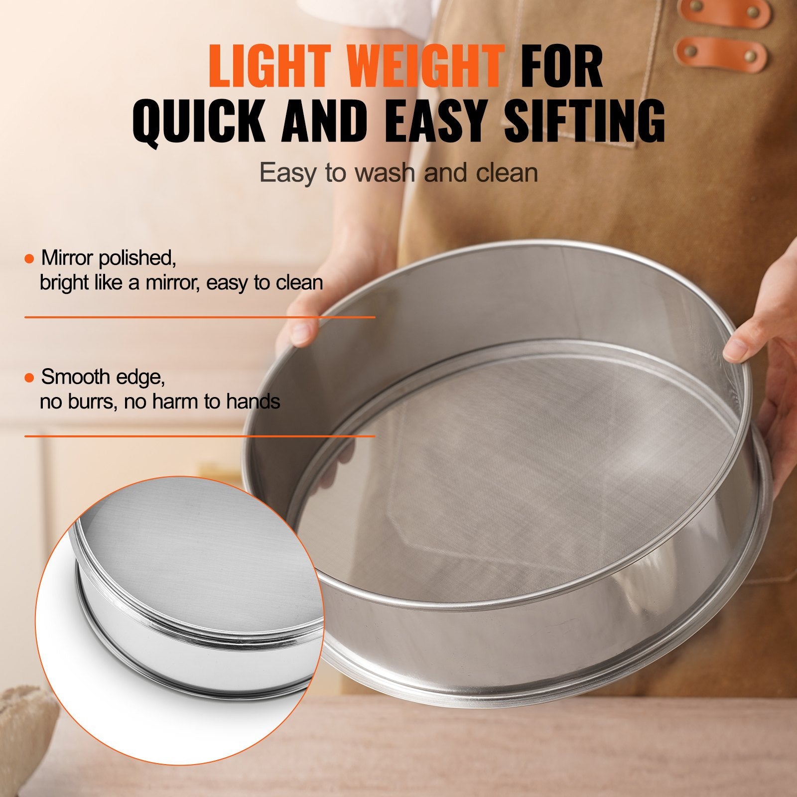 Flour Sieve Fine Mesh, 304 Stainless Steel Sifter 80 Mesh for Baking & Powder