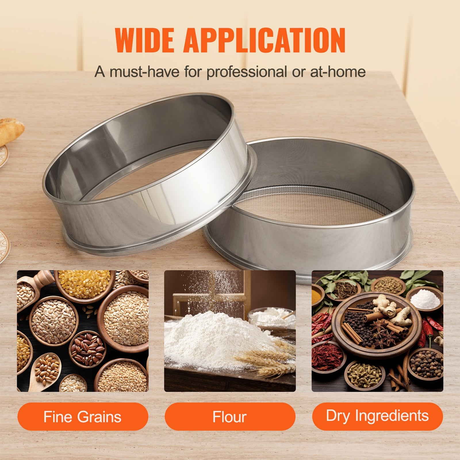 Flour Sieve Fine Mesh, 304 Stainless Steel Sifter 80 Mesh for Baking & Powder