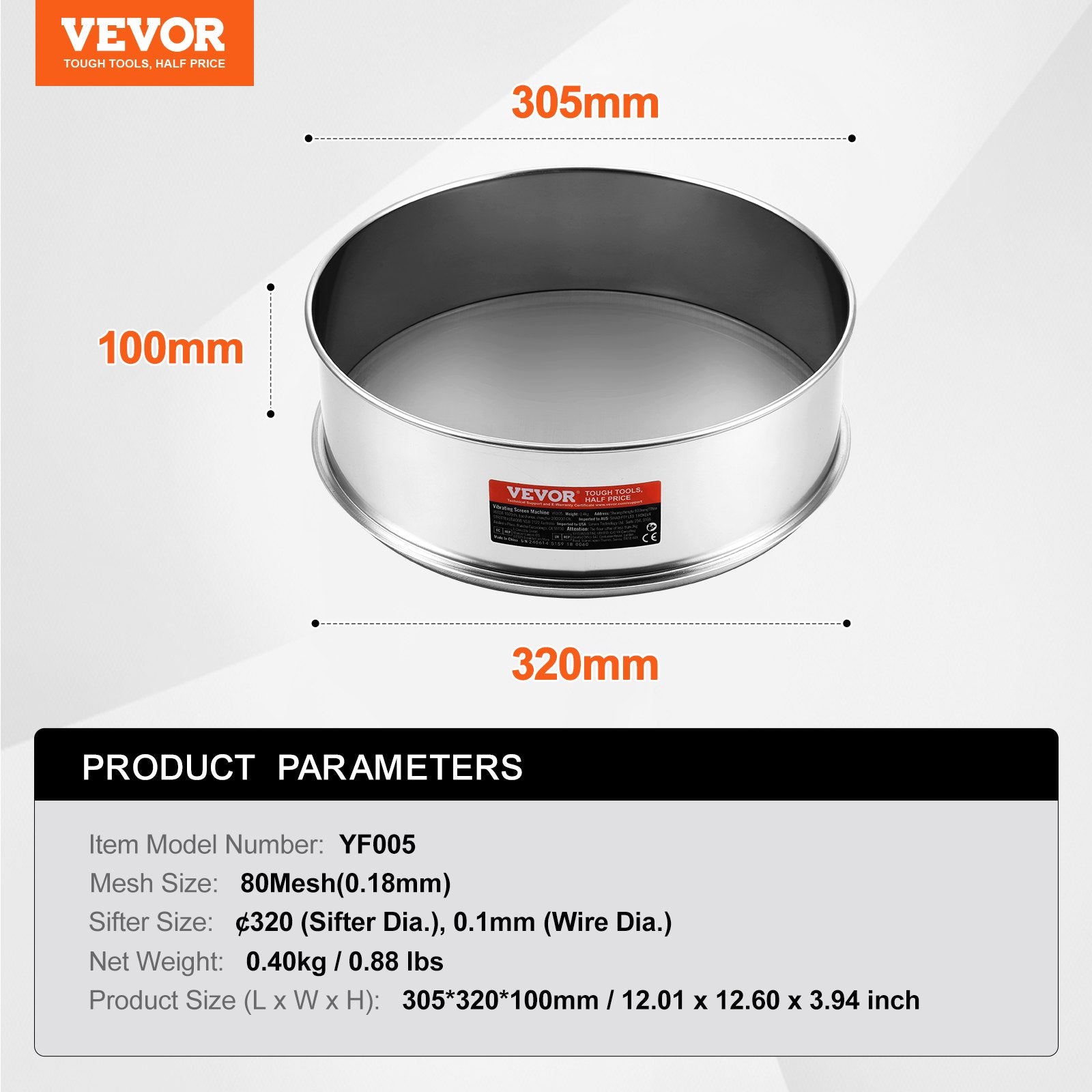 Flour Sieve Fine Mesh, 304 Stainless Steel Sifter 80 Mesh for Baking & Powder