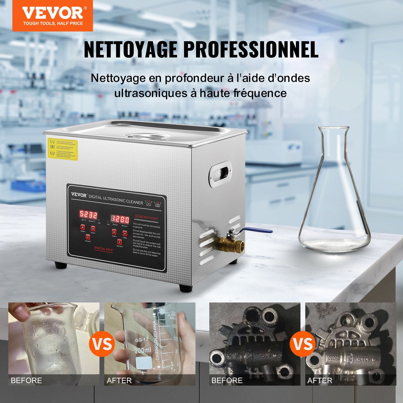 Jewelry Ultrasonic Cleaner with Digital Heater Timer Professional 10L