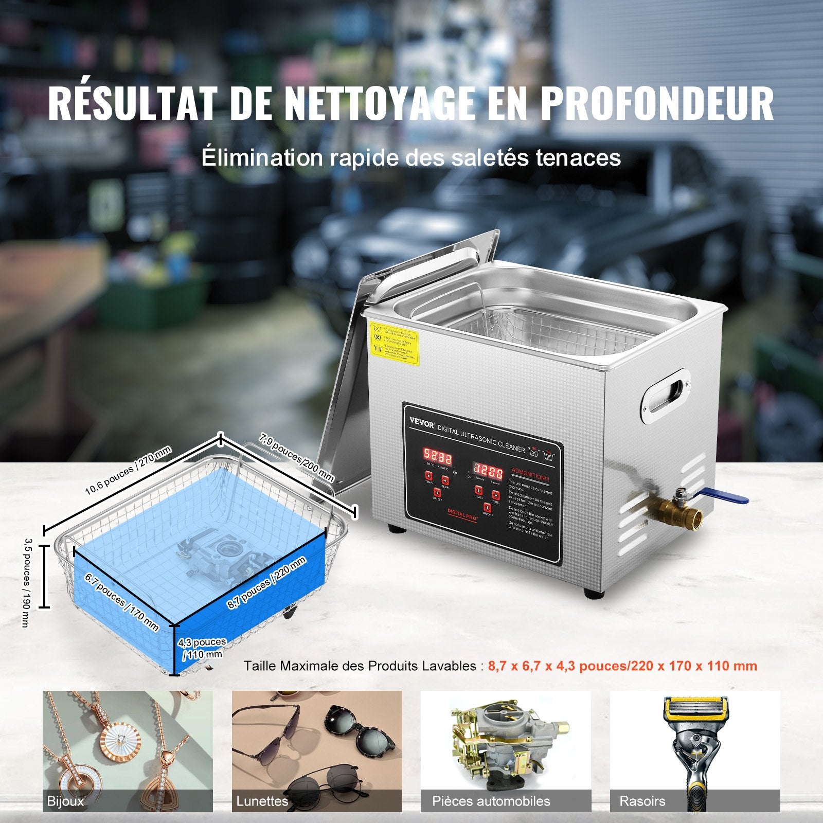 Jewelry Ultrasonic Cleaner with Digital Heater Timer Professional 10L