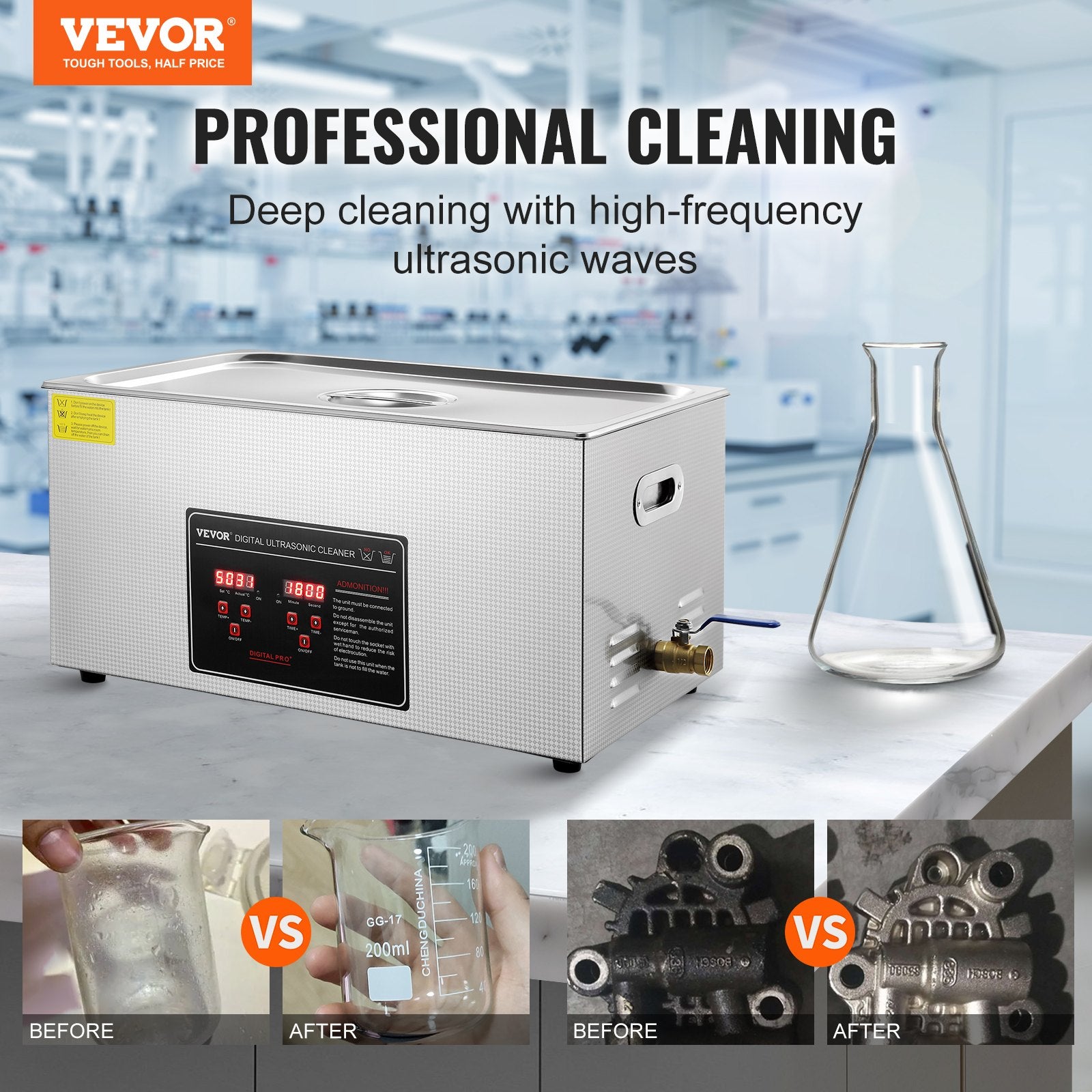 Ultrasonic Cleaner 22L with Digital Timer Heater Professional Stainless Steel