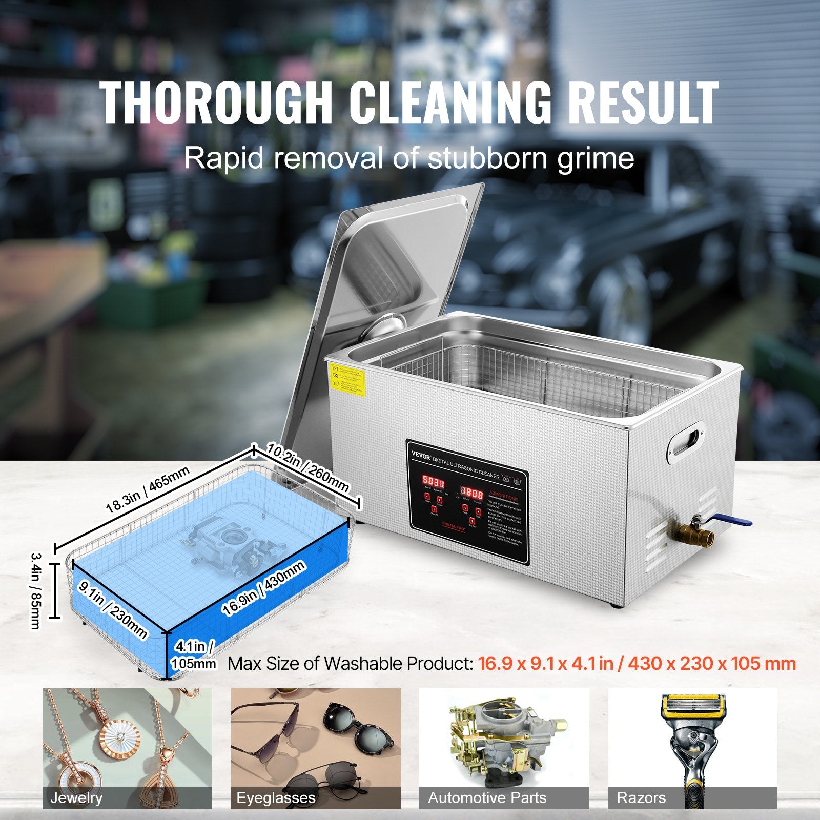Ultrasonic Cleaner 22L with Digital Timer Heater Professional Stainless Steel