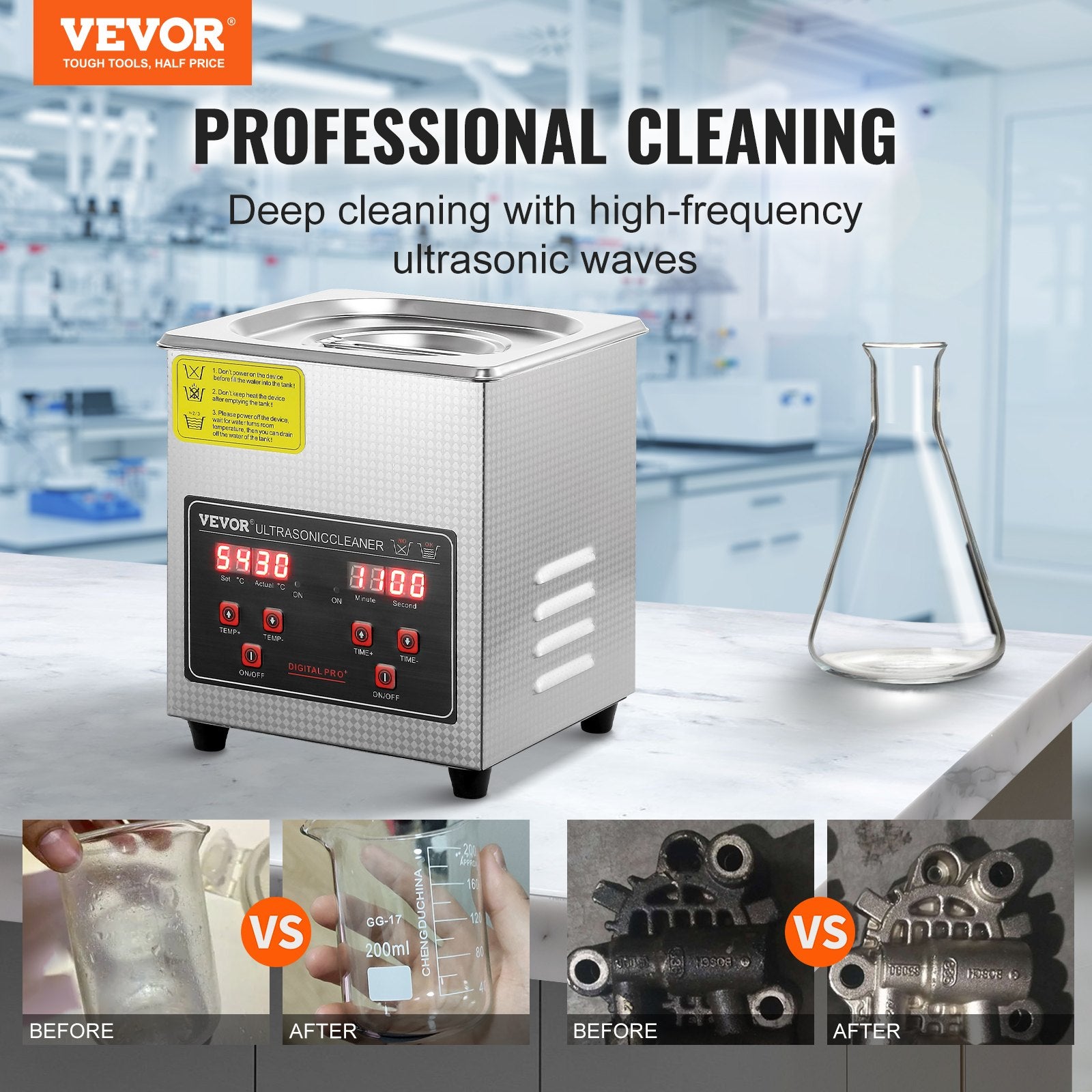 Jewelry Ultrasonic Cleaner with Digital Heater Timer Professional 2L