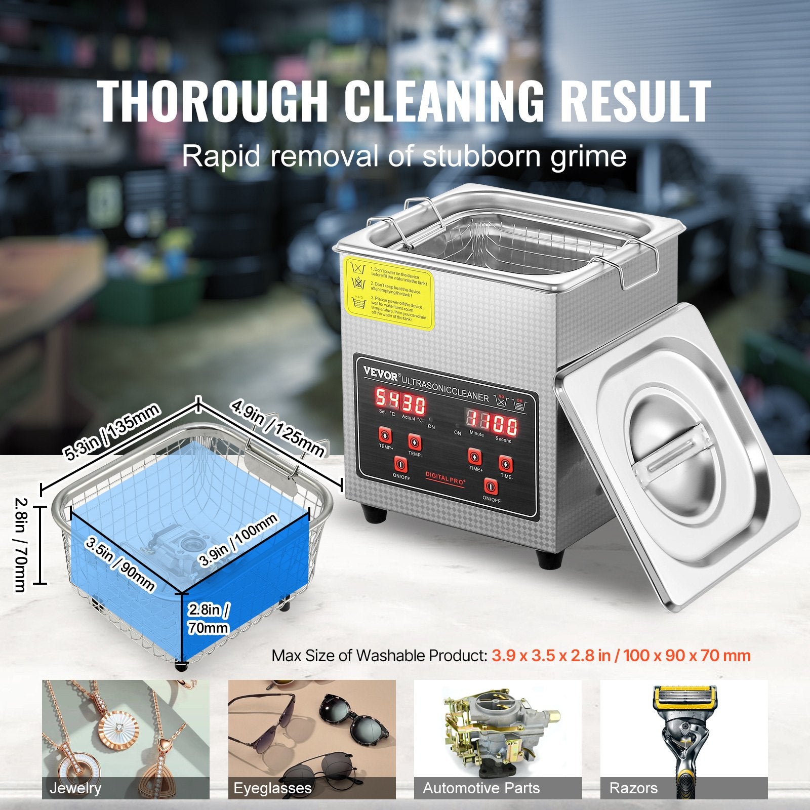 Jewelry Ultrasonic Cleaner with Digital Heater Timer Professional 2L