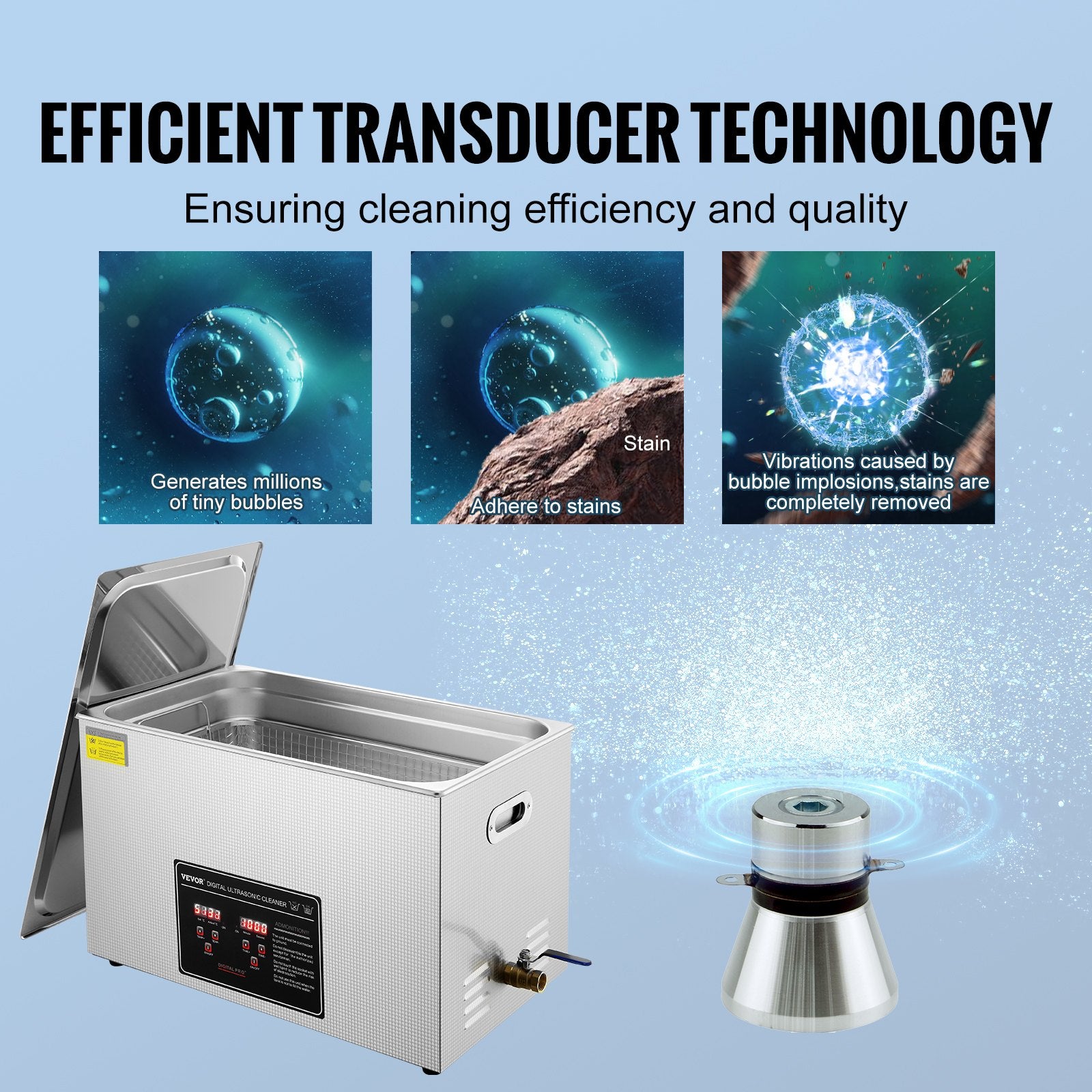 30L Ultrasonic Cleaner Digital Heated Stainless Steel for Jewelry Glasses Parts