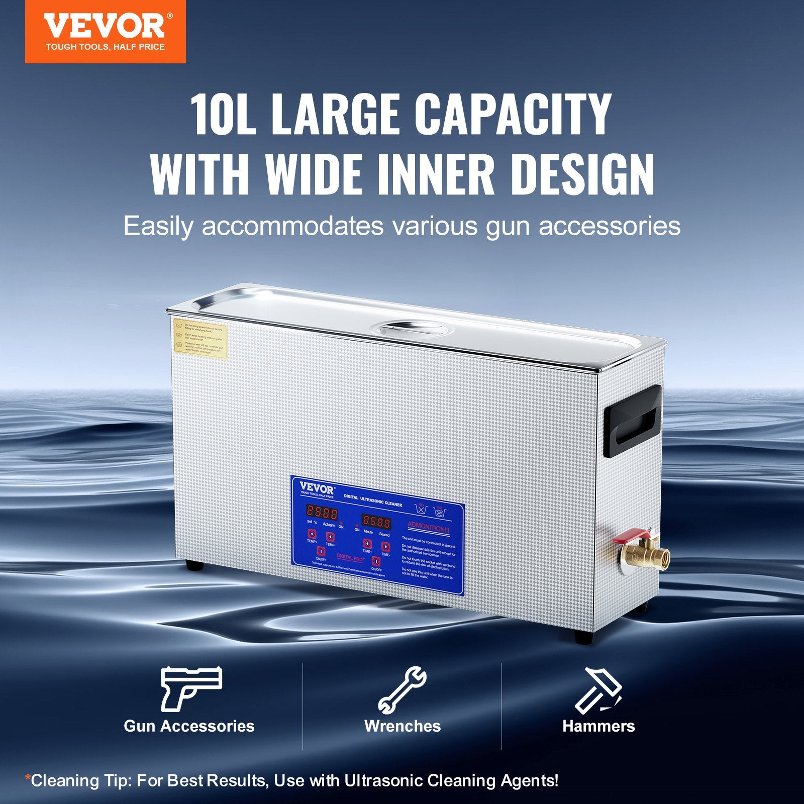 10L Ultrasonic Gun Cleaner 300W Digital 40kHz with Timer Heater for Gun Parts