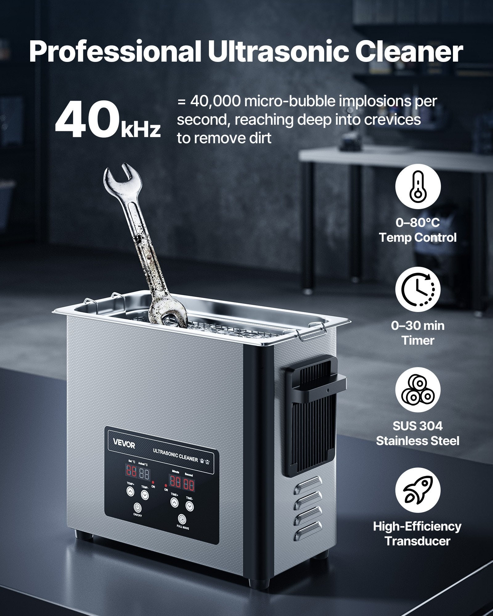 6L Ultrasonic Cleaner Professional Machine Basket Digital 120W 40kHz Stainless