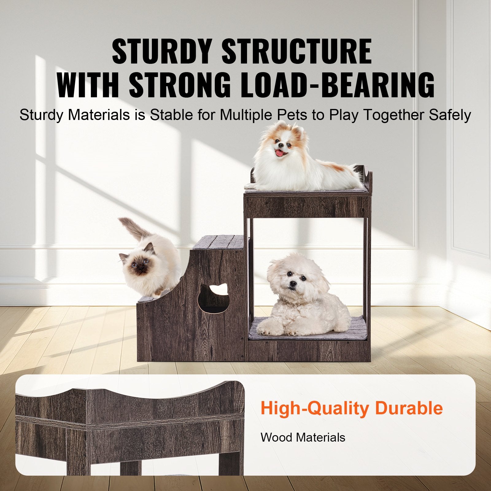 Pet Bunk Bed with Removable Stairs Window Perch Multi-Level Small Pet Gray
