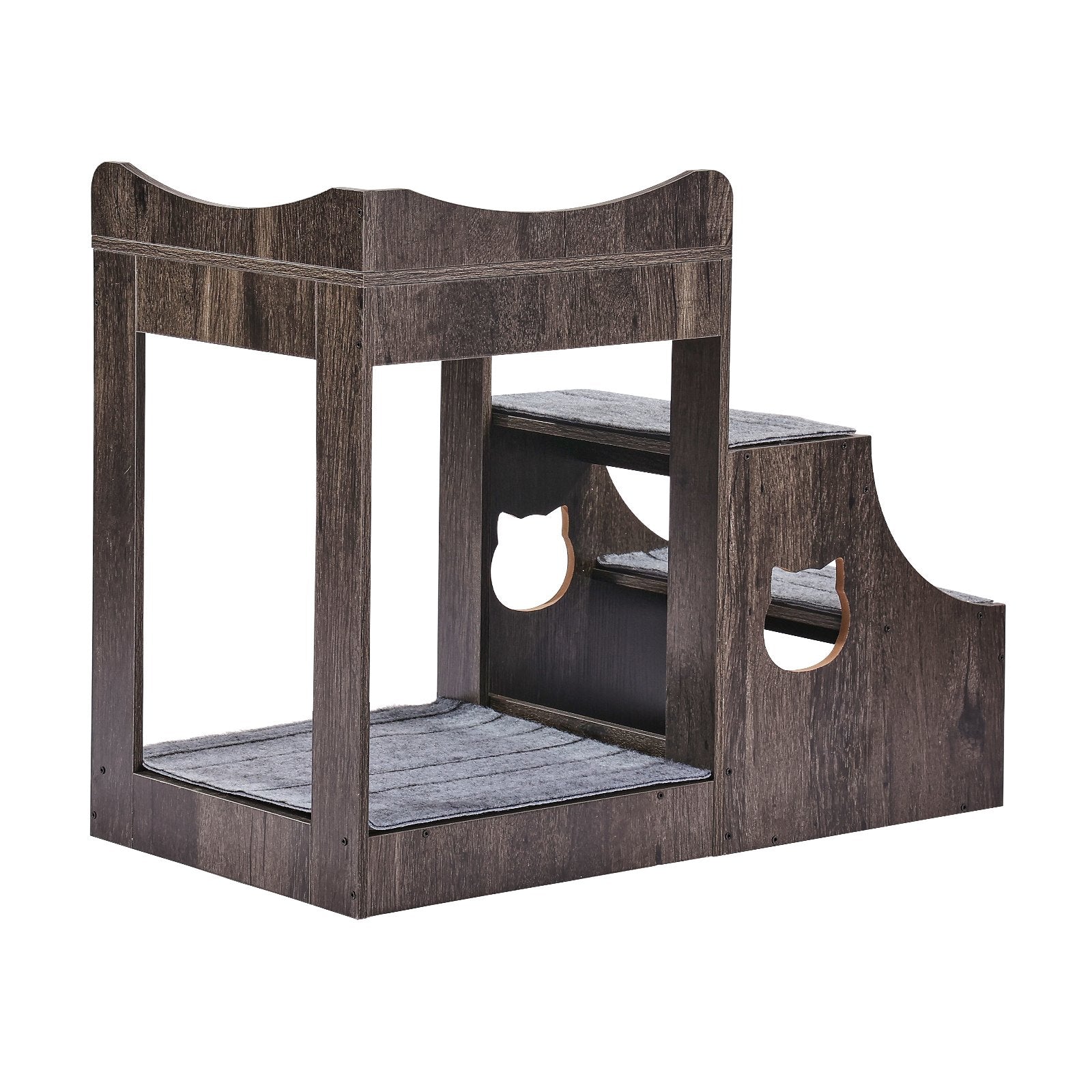 Pet Bunk Bed with Removable Stairs Window Perch Multi-Level Small Pet Gray