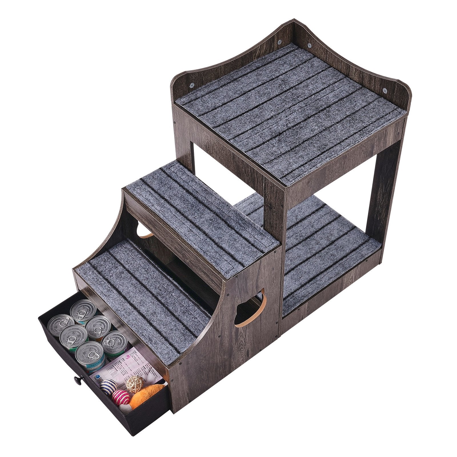Pet Bunk Bed with Removable Stairs Window Perch Multi-Level Small Pet Gray
