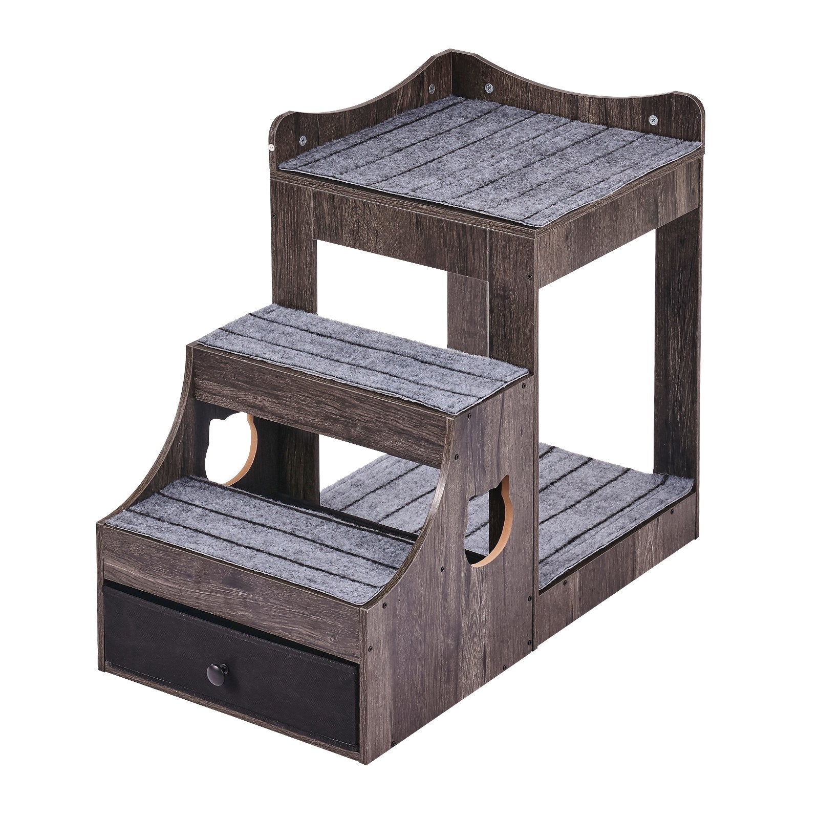 Pet Bunk Bed with Removable Stairs Window Perch Multi-Level Small Pet Gray