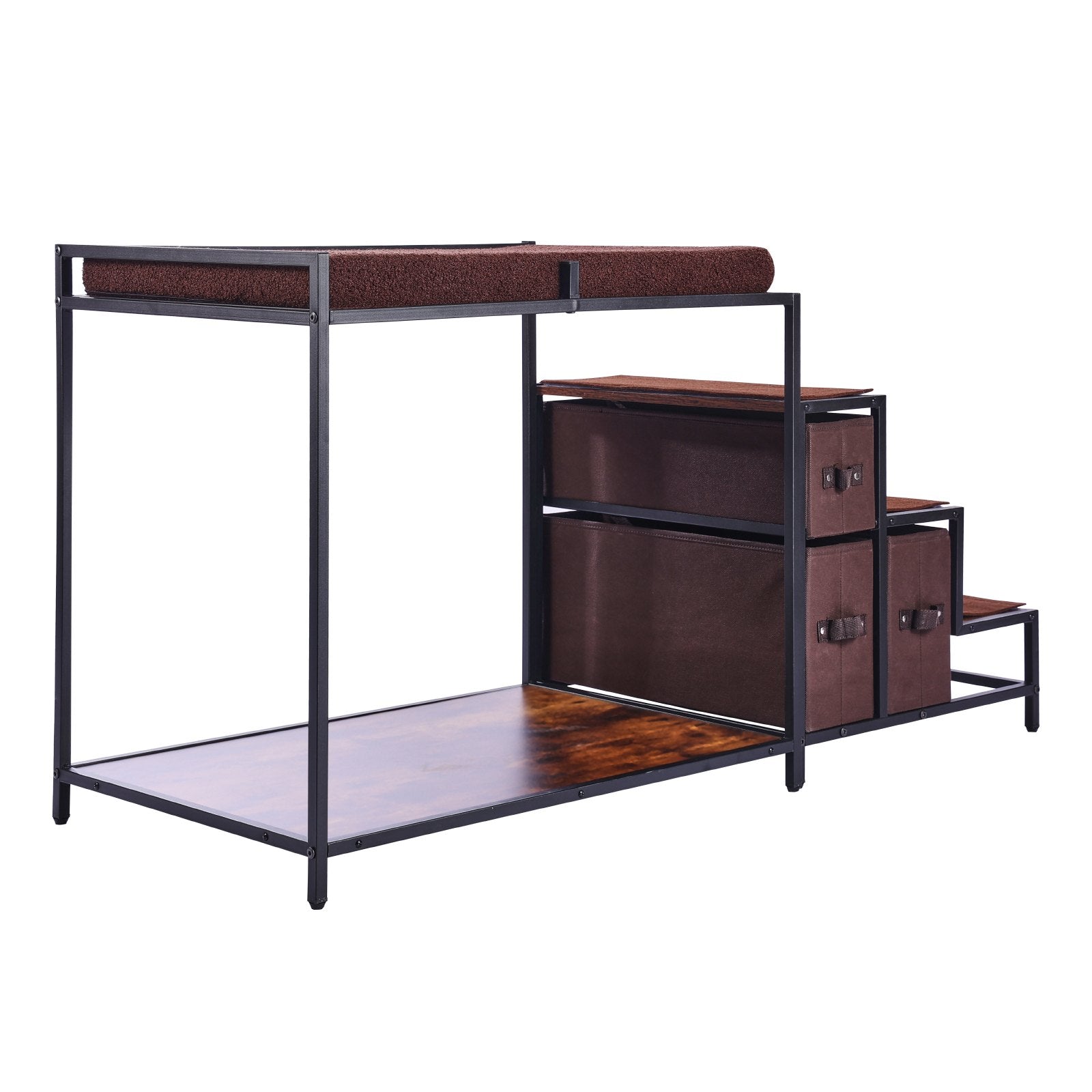 Pet Bunk Bed with Stairs Window Perch Storage Multi-Level Medium Pet Dark Brown