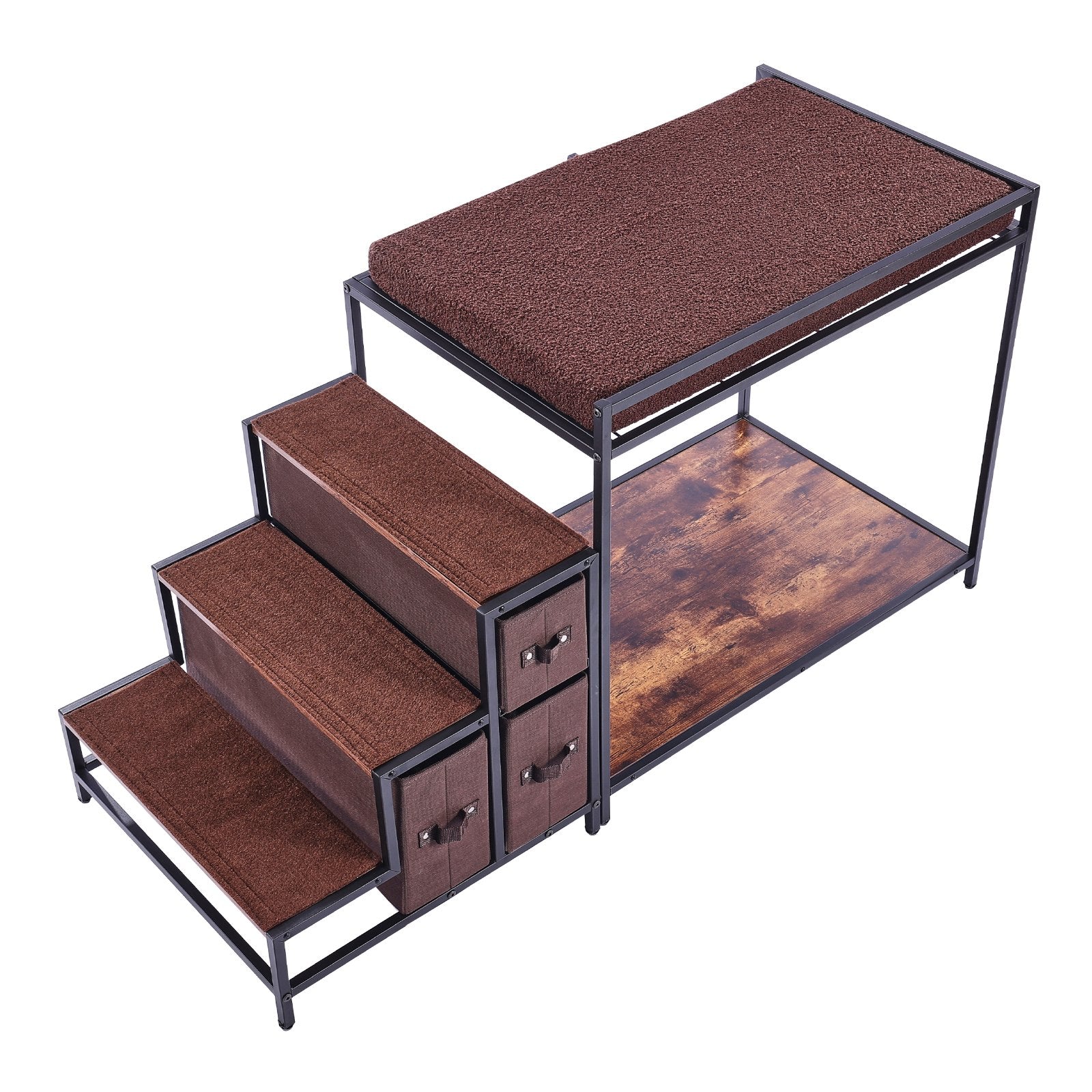 Pet Bunk Bed with Stairs Window Perch Storage Multi-Level Medium Pet Dark Brown