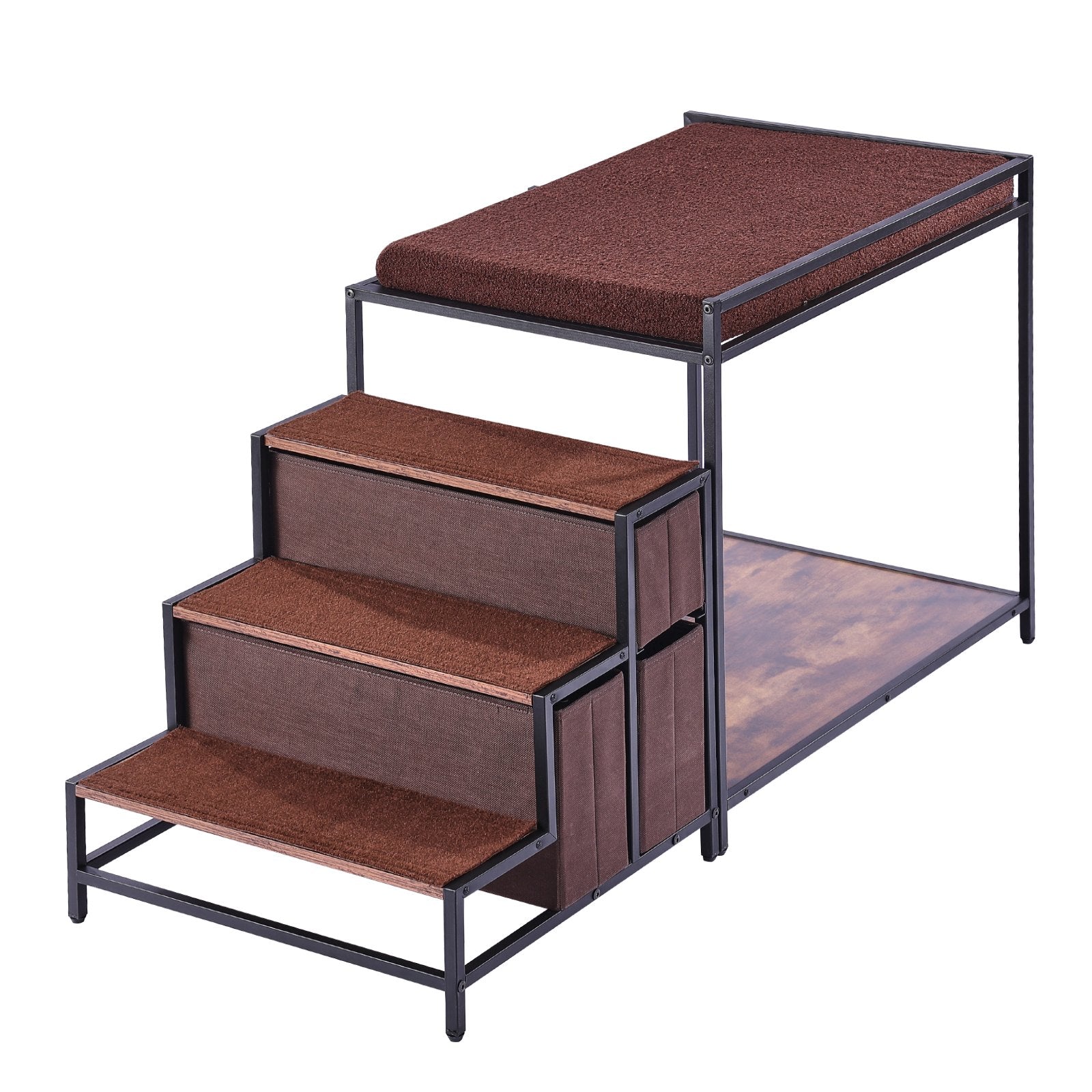 Pet Bunk Bed with Stairs Window Perch Storage Multi-Level Medium Pet Dark Brown