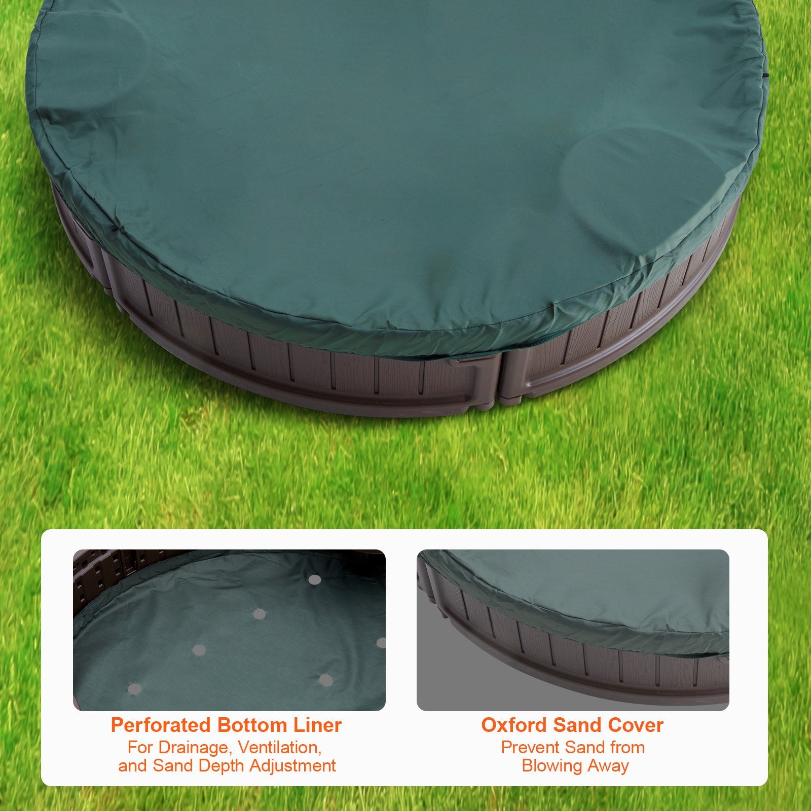 Sandbox with Cover 72x41.5x9.1 in Oval HDPE Sand Pit with Seating Brown