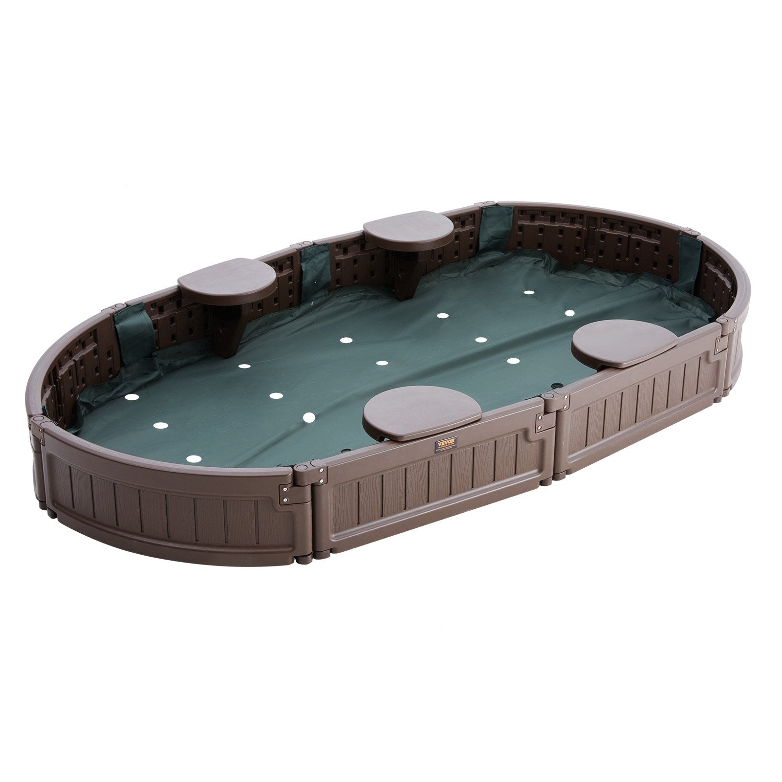 Sandbox with Cover 72x41.5x9.1 in Oval HDPE Sand Pit with Seating Brown