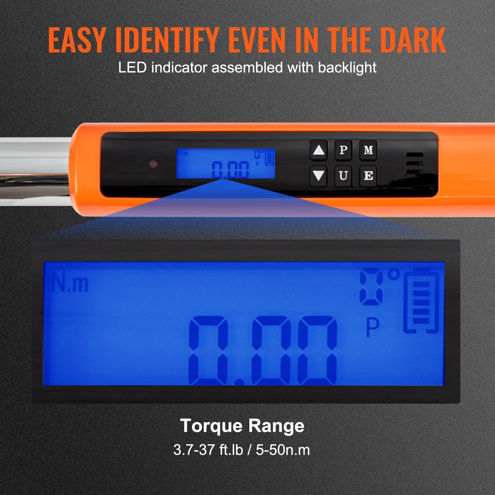 Torque Wrench Kit 3/8 Inch Digital 3.7-37 ft.lb 2% Accuracy 3-Mode LED