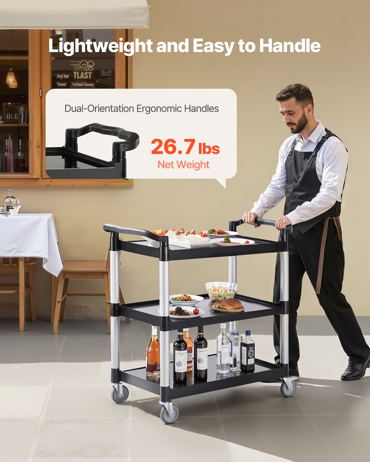 Utility Cart 3-Tier 500LBS 360 Degree Swivel Wheels for Home and Office