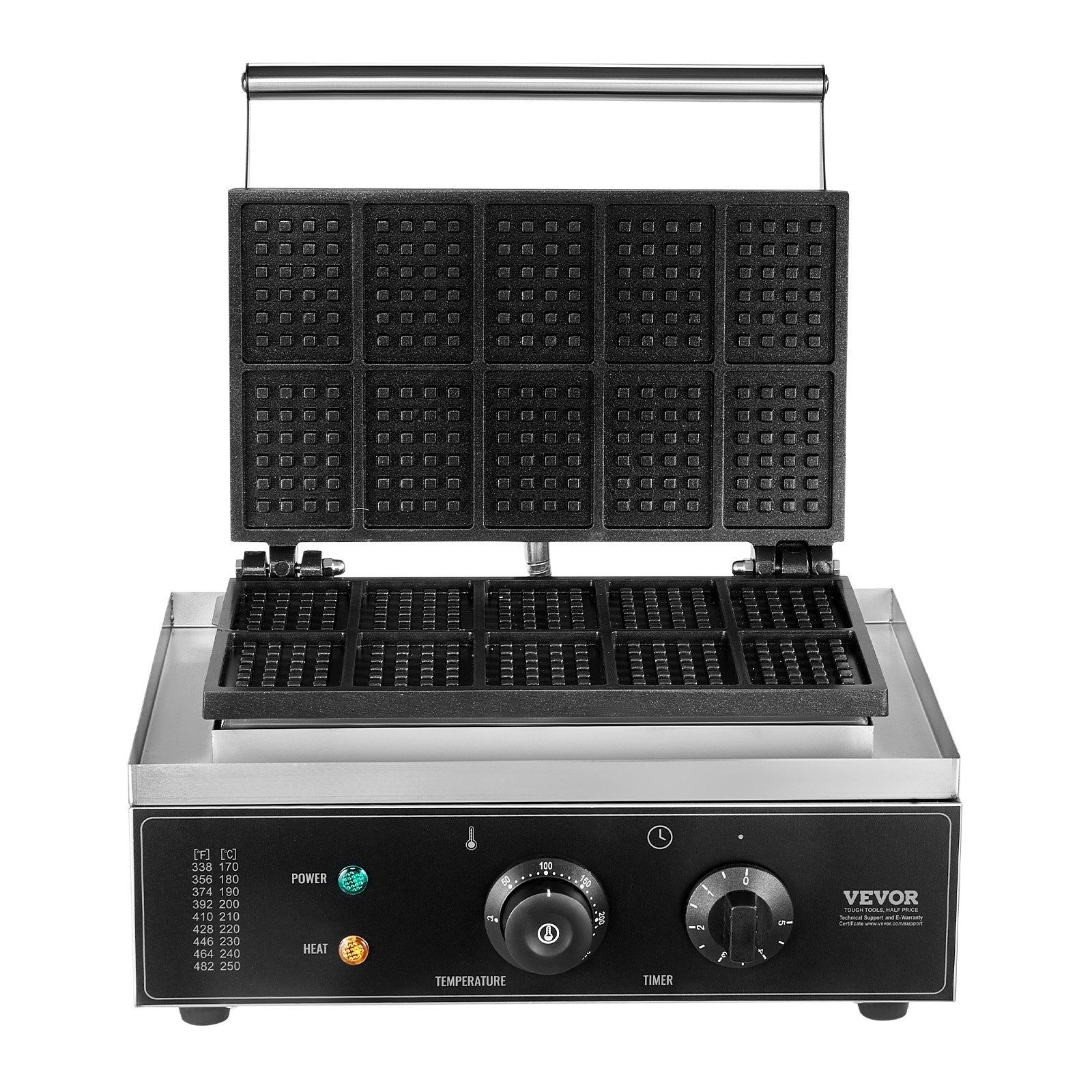 Commercial Waffle Maker 10PCS 1550W Non-Stick Belgian Waffle Iron Temp Control