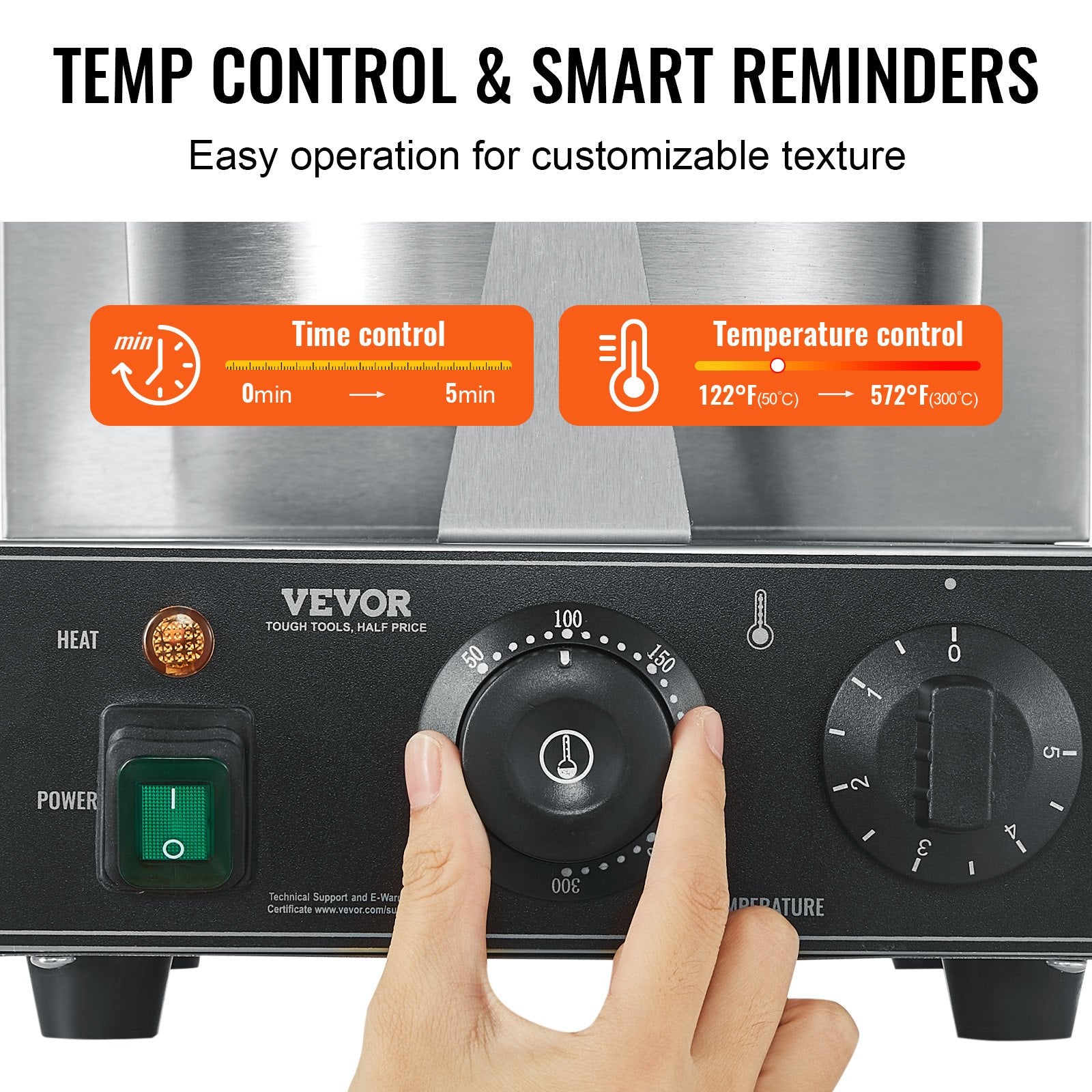 Commercial Waffle Maker 1230W Round Non-Stick Belgian Waffle Iron Temp Control
