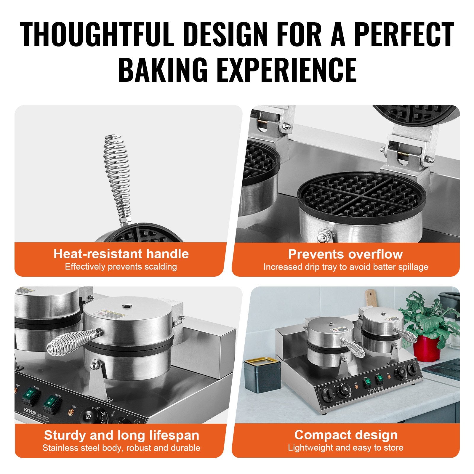 Commercial Waffle Maker Dual-Head 2460W, Non-Stick Stainless Belgian Waffle Iron