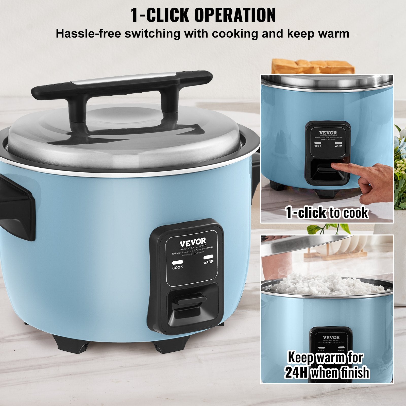 Commercial Rice Cooker 60-Cup 13L Large Nonstick Cooker with 24H Warmer & Paddle