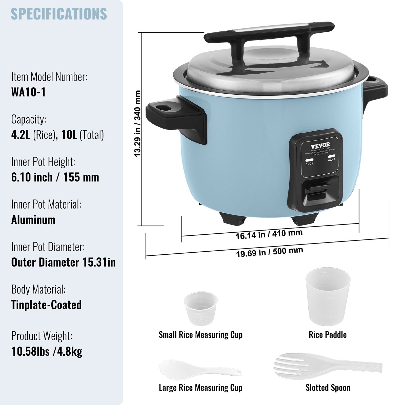 Commercial Rice Cooker 60-Cup 13L Large Nonstick Cooker with 24H Warmer & Paddle