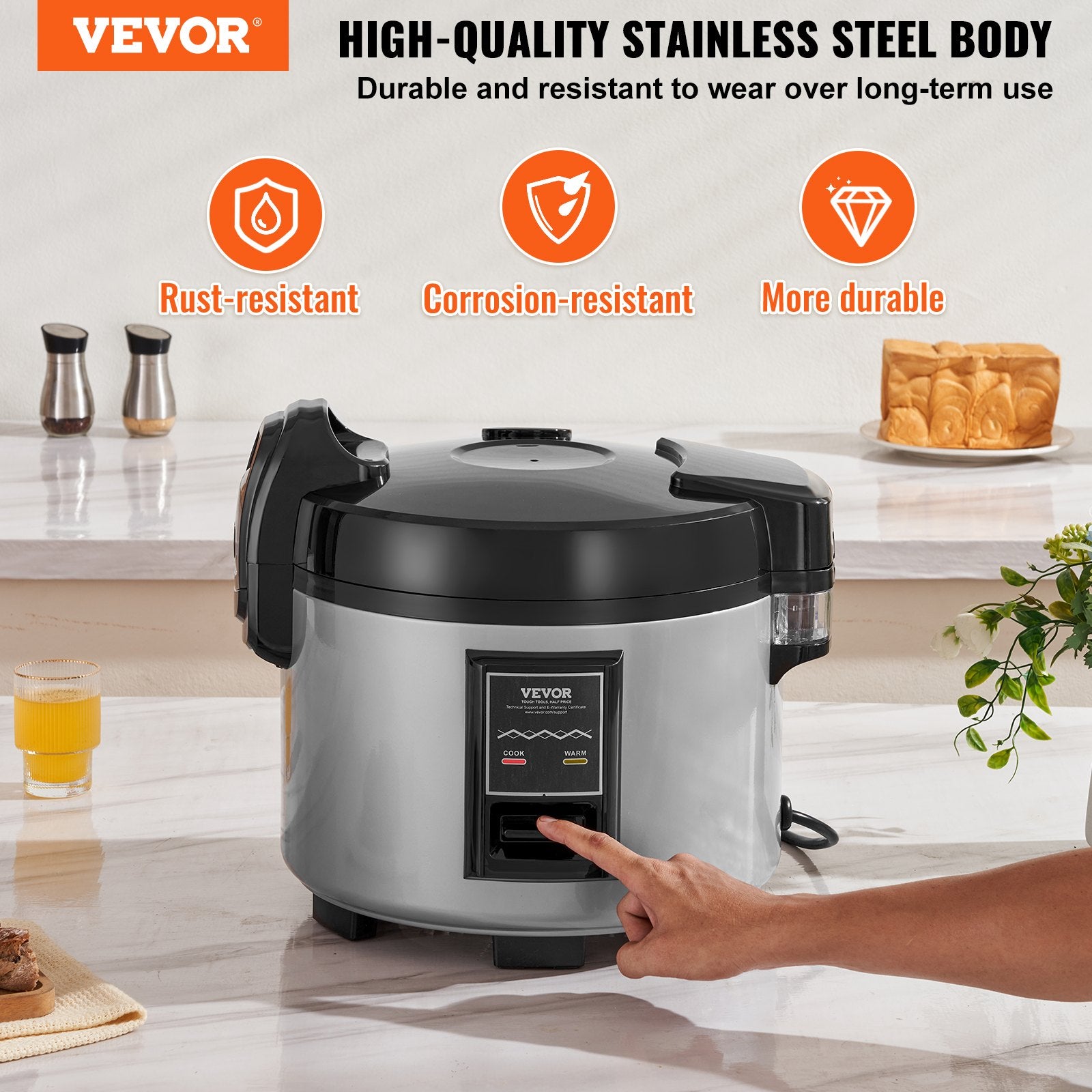 Commercial Rice Cooker 60-Cup 13L, Large Nonstick Cooker with Warmer & Paddle