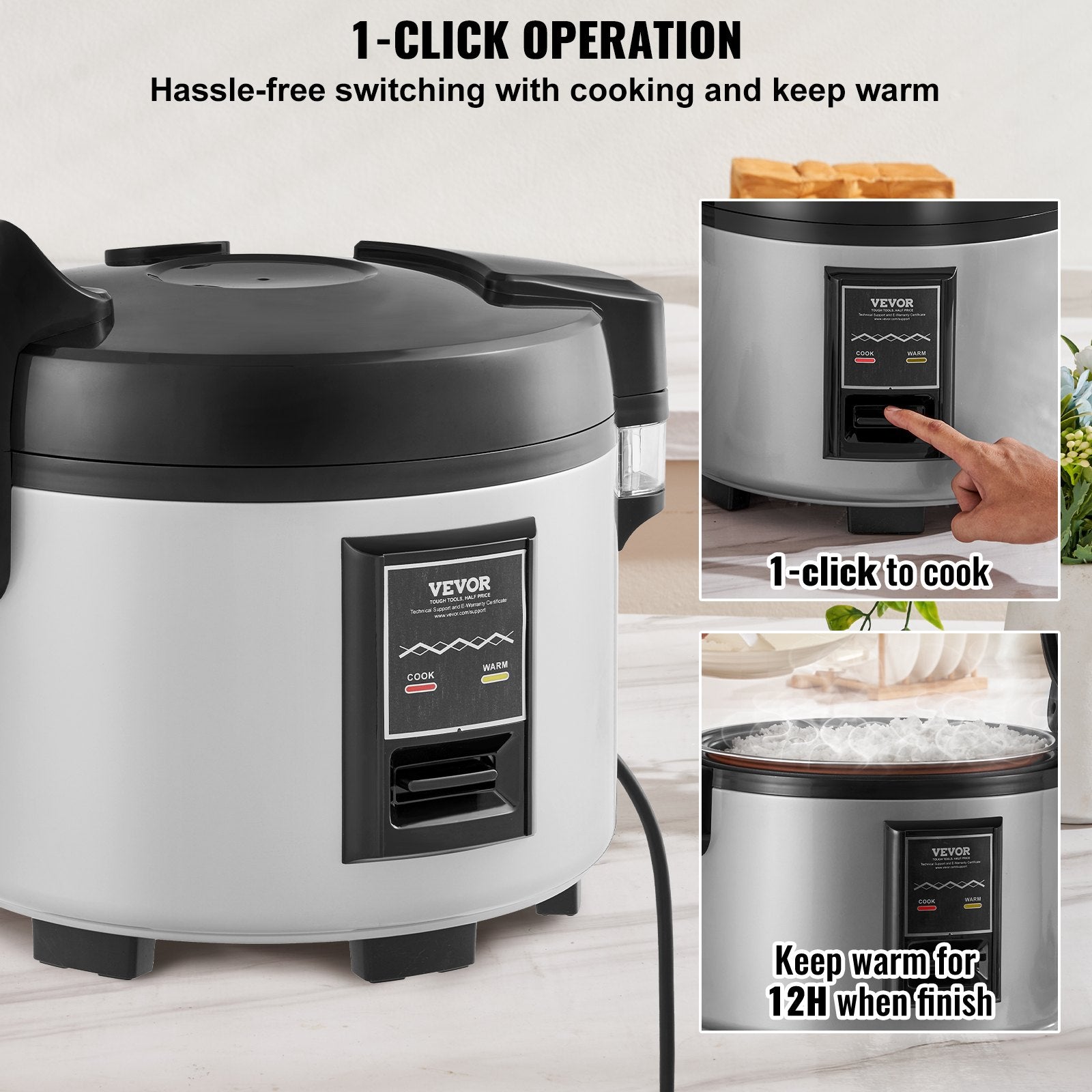 Commercial Rice Cooker 45-Cup 9L, Large Nonstick Cooker with Warmer & Paddle