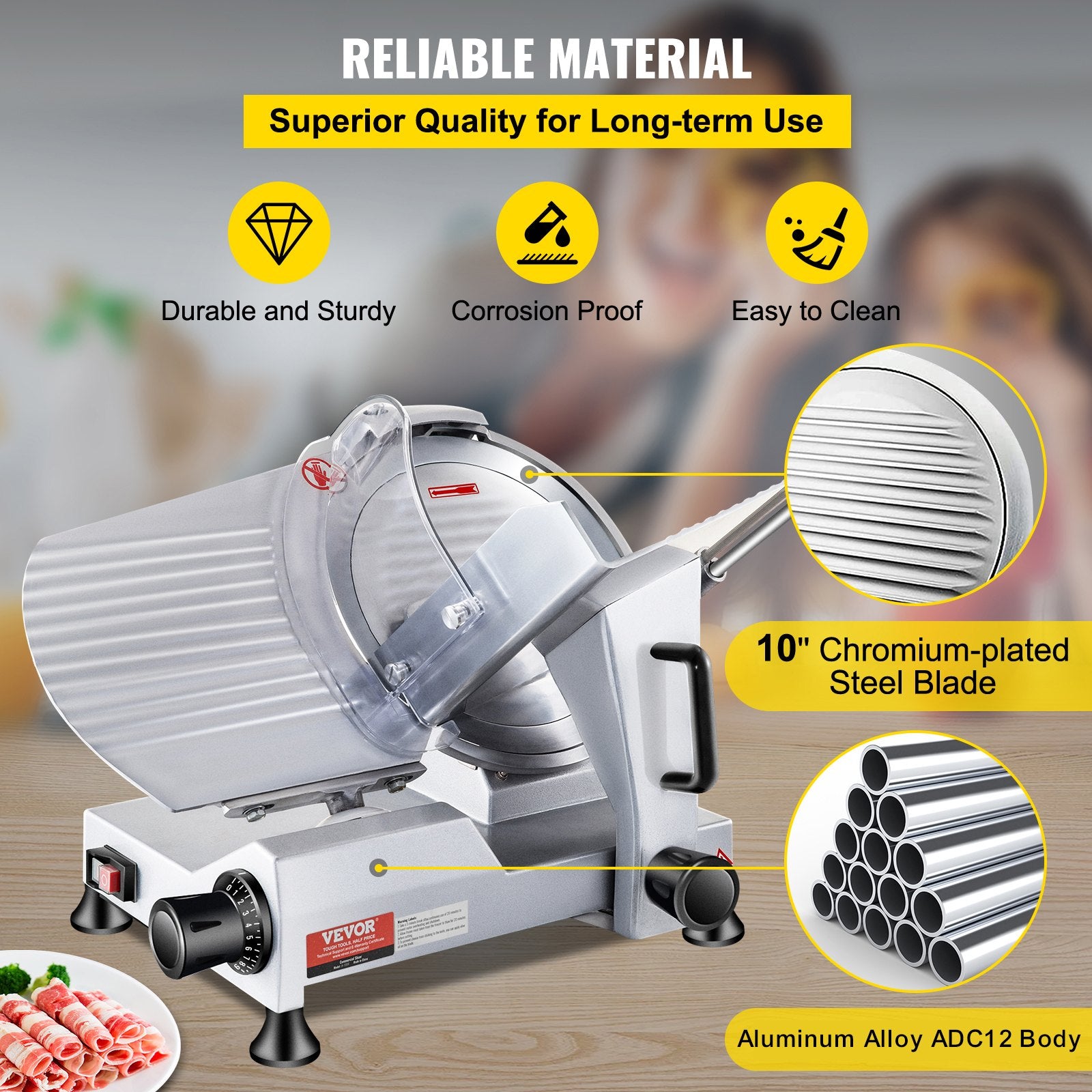 Meat Slicer Commercial 240W Electric 10 Inch Carbon Steel 0-0.47 Thickness