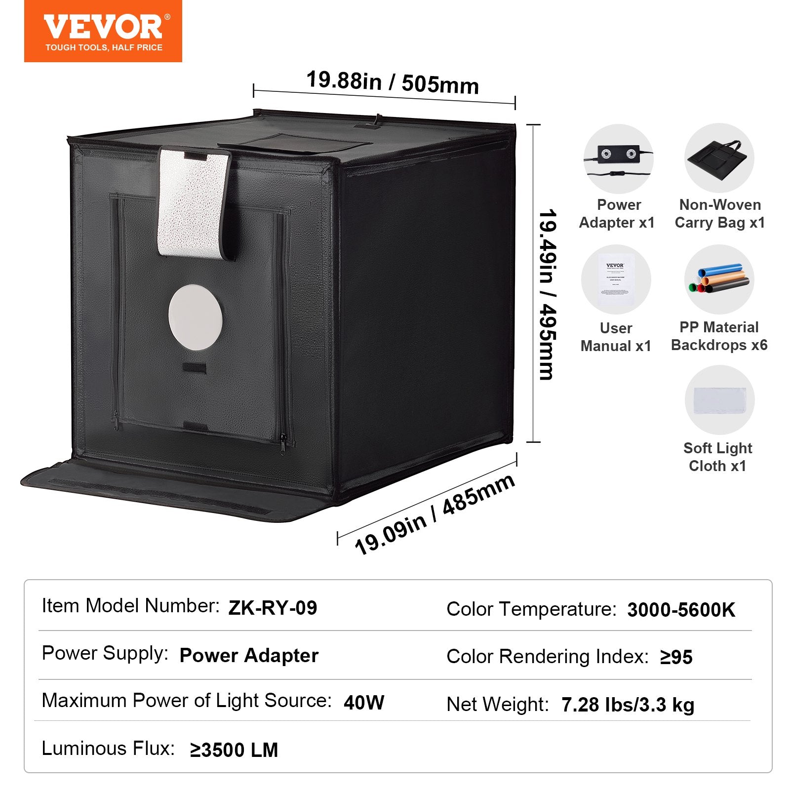 Photo Studio Light Box 3000-5600K Adjustable Tent Kit 160 LED with 6 Backdrops