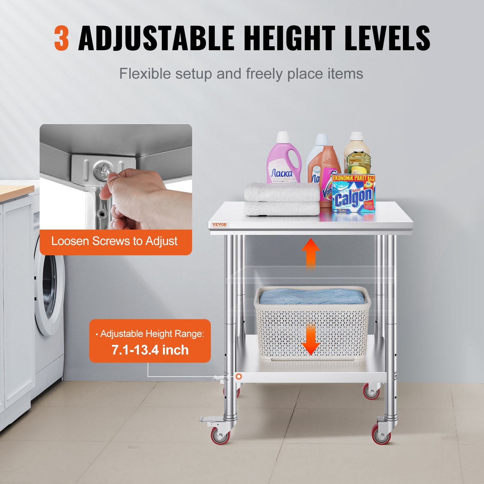 Stainless Steel Work Table 24x30x33.8in Wheels Heavy Duty Commercial Prep