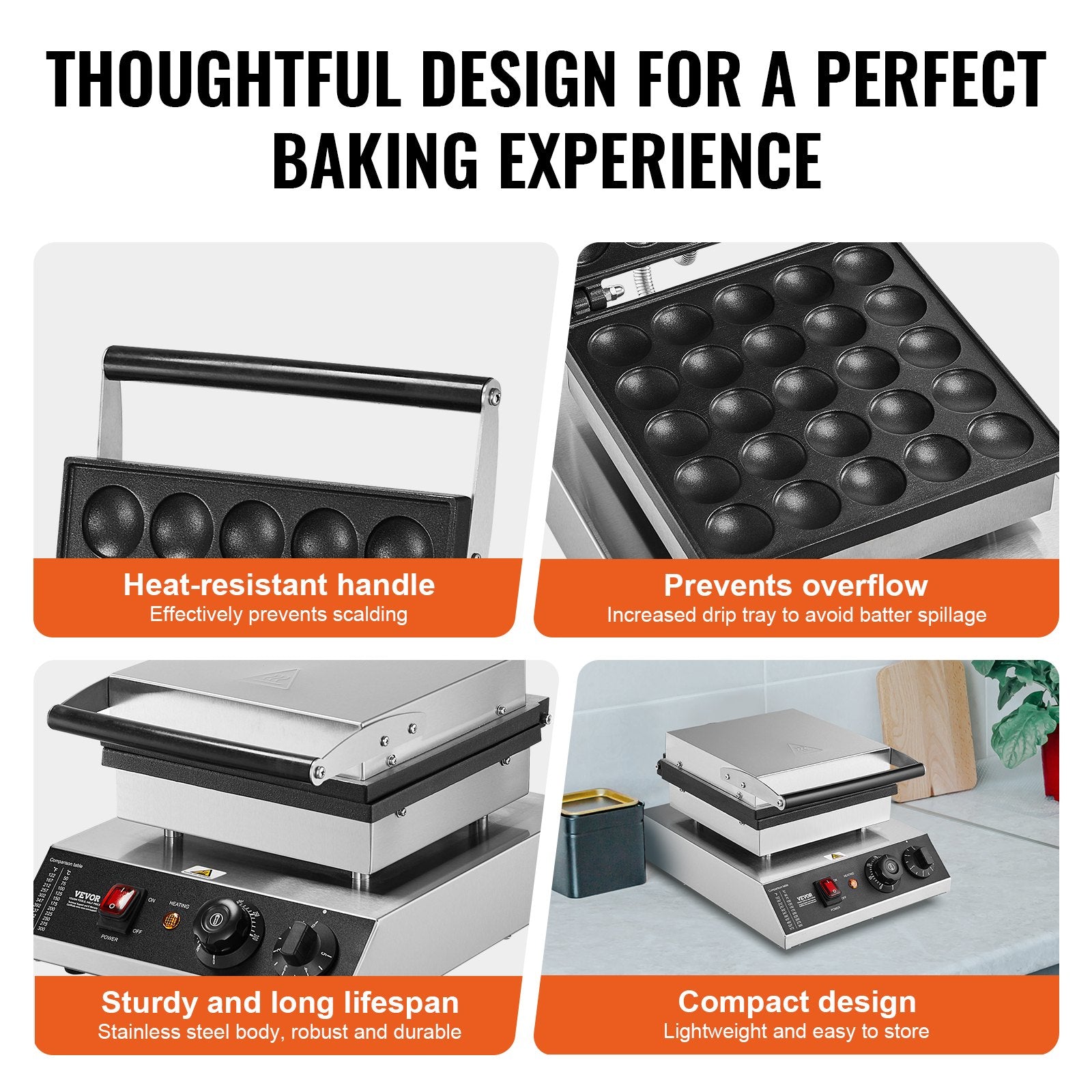 Mini Dutch Pancake Maker 25PCS 43mm, 1700W Electric Poffertjes Grill, Non-Stick