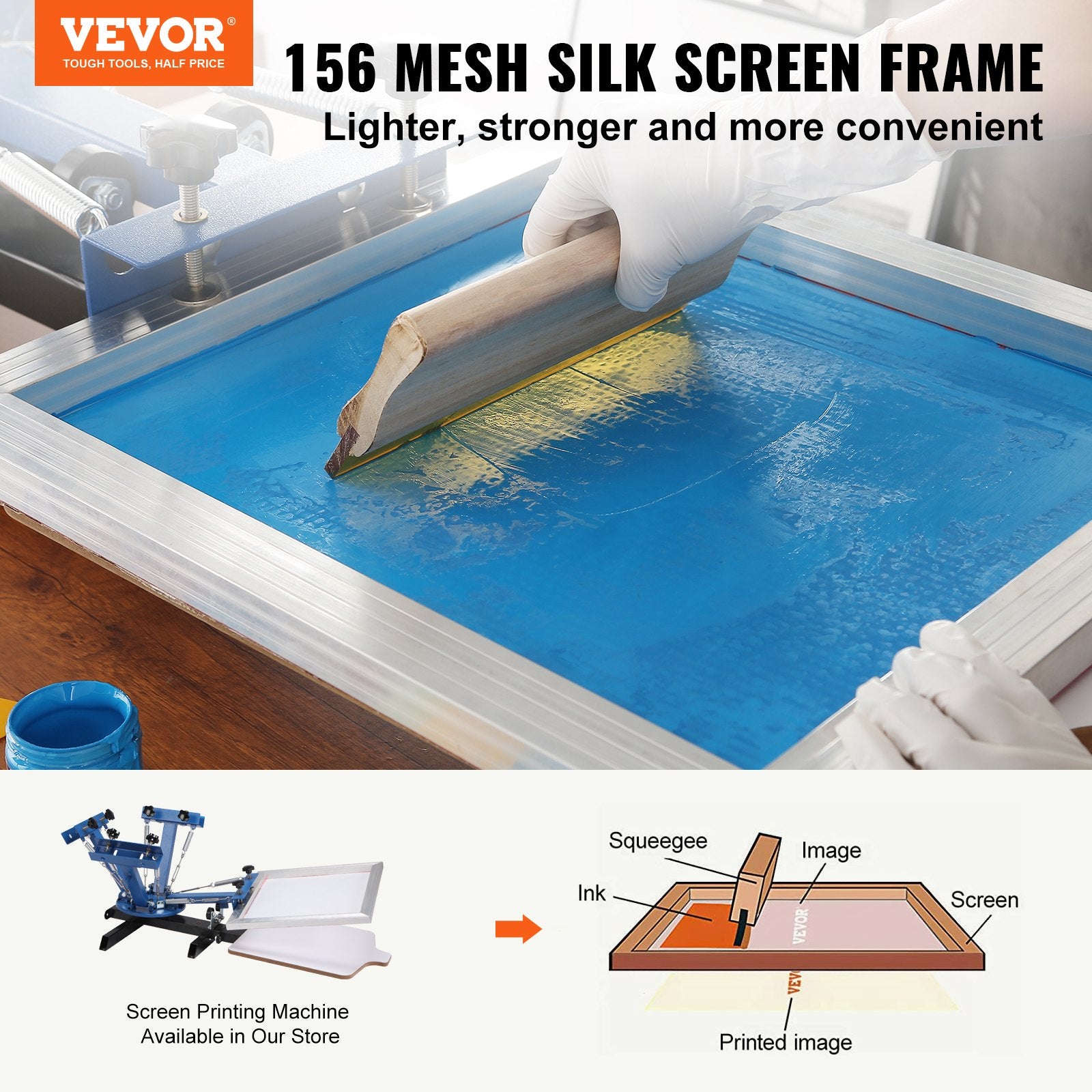 Screen Printing Kit 6pc Aluminum Frame 25.4x35.6cm 156 Mesh for T-Shirts DIY