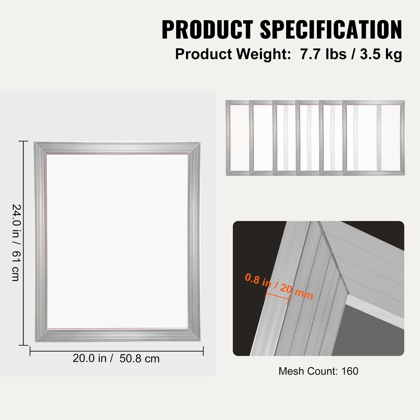 Screen Printing Kit 6 Aluminum Frames 20x24 inch with 160 Mesh for T-Shirts