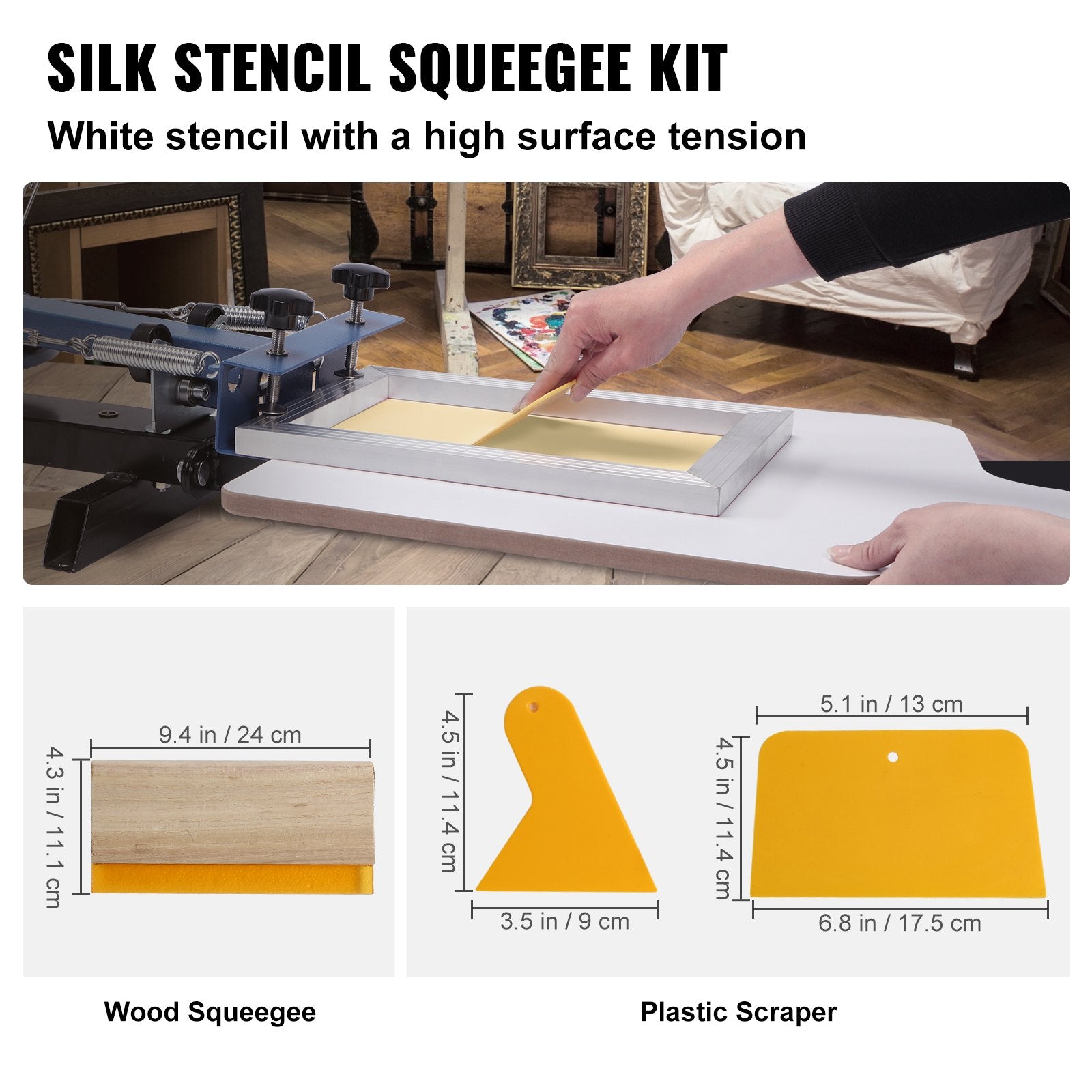 Screen Printing Kit 2 Aluminum Frames 20.3x25.4 & 25.4x35.6 cm with 110 Mesh