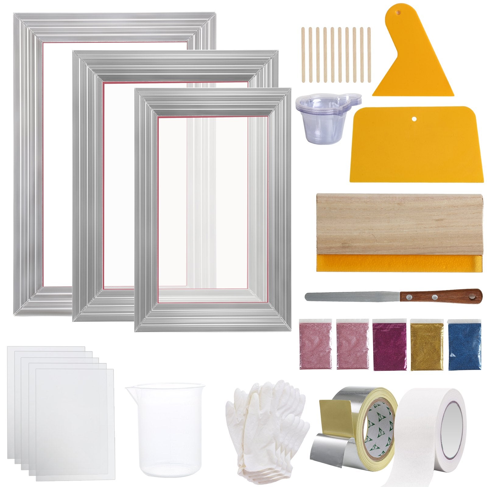 Screen Printing Kit 3 Piece Aluminum Frames 25x36 20x30 15x25cm 110 Mesh