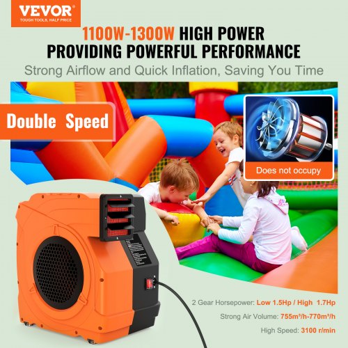 Inflatable Blower 1100W 1.7HP Commercial Air Pump 3100 RPM for Bounce House