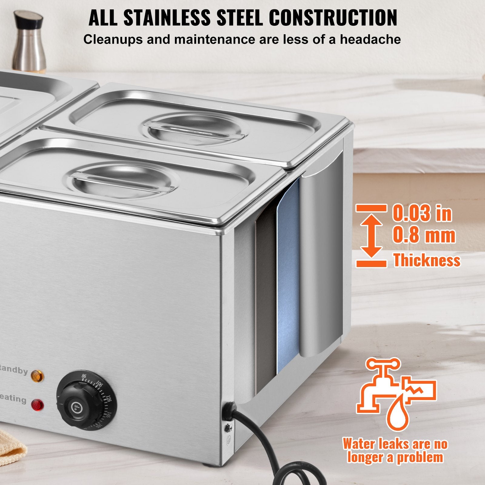Food Warmer Commercial 3-Pan Electric Steam Table Stainless Steel 1200W