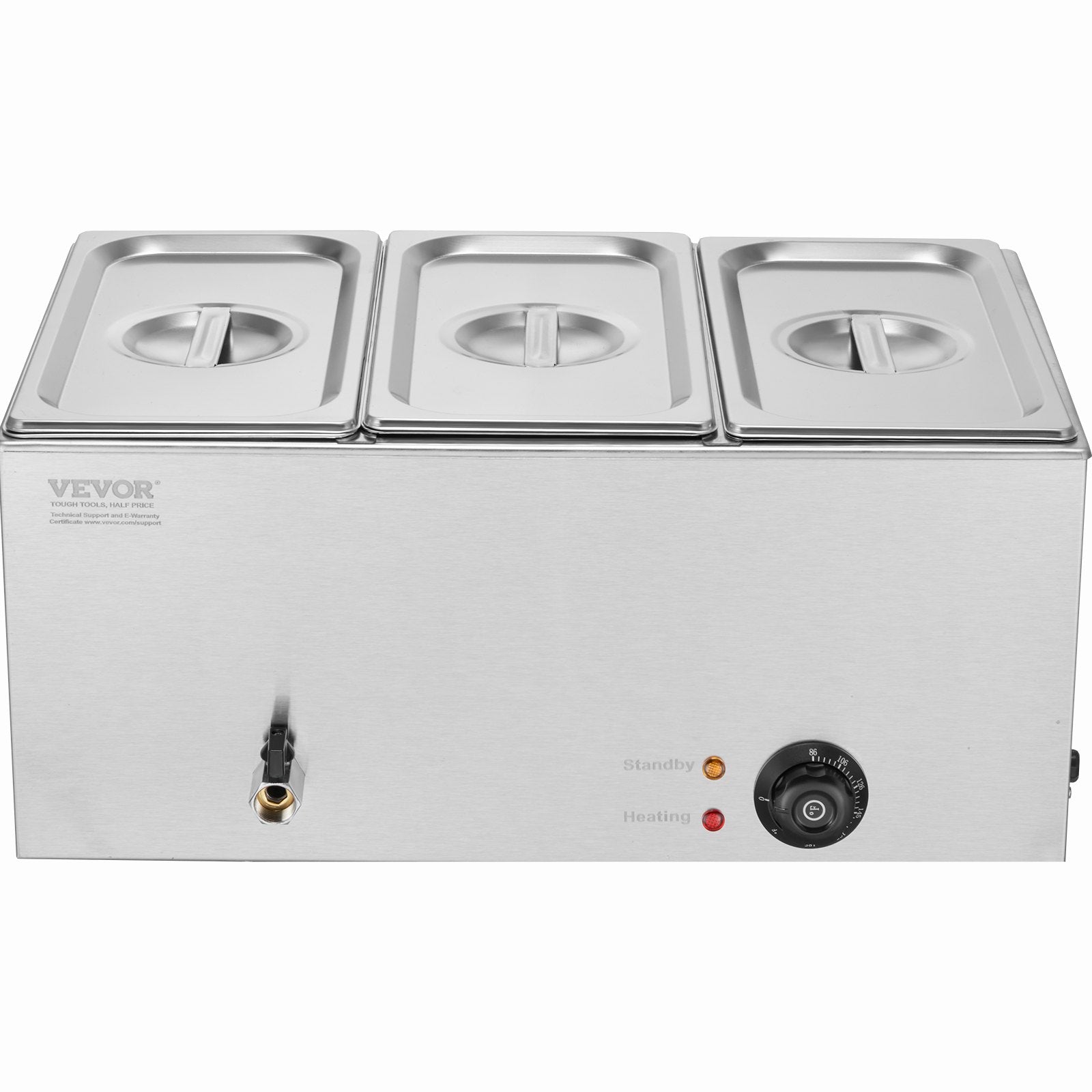 Food Warmer Commercial 3-Pan Electric Steam Table Stainless Steel 16.5L 1200W