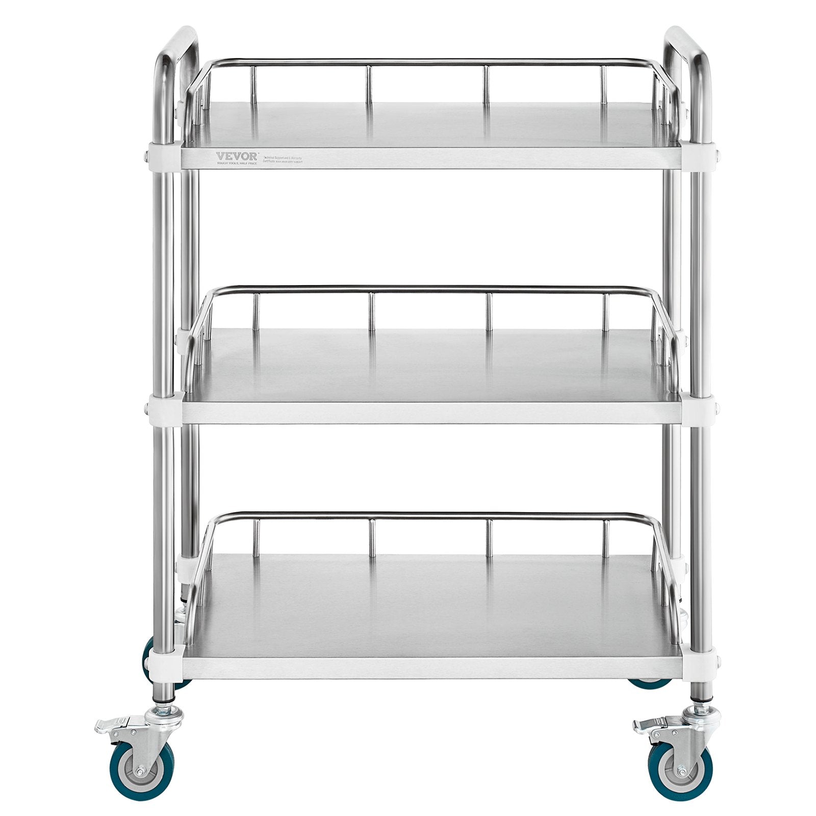 Lab Rolling Cart 3-Shelf Stainless Steel Serving Cart Swivel Casters Clinic