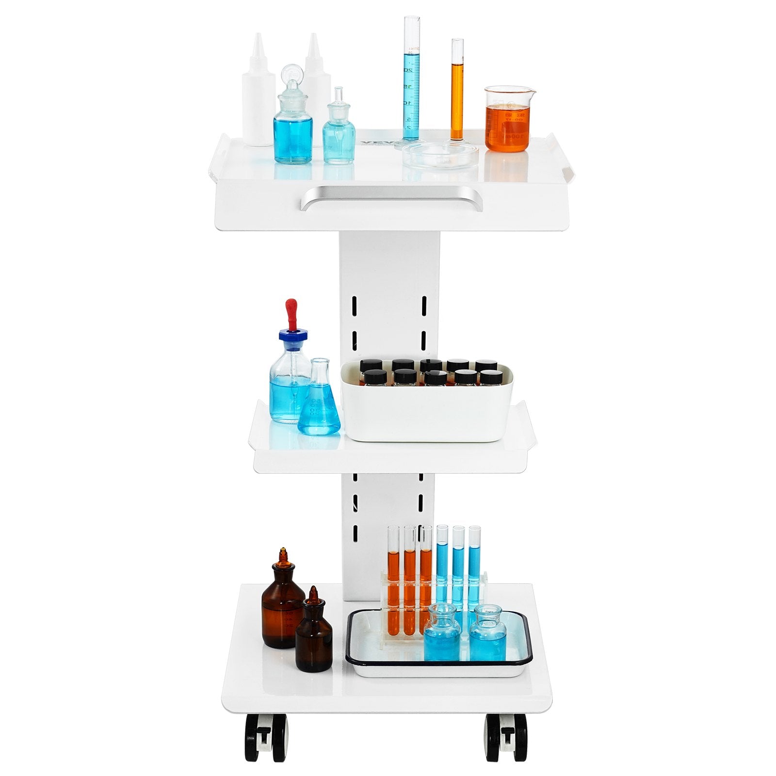 Lab Trolley 3-Layer Rolling Cart Built-in Socket Metal Mobile Tray Cart 220lbs