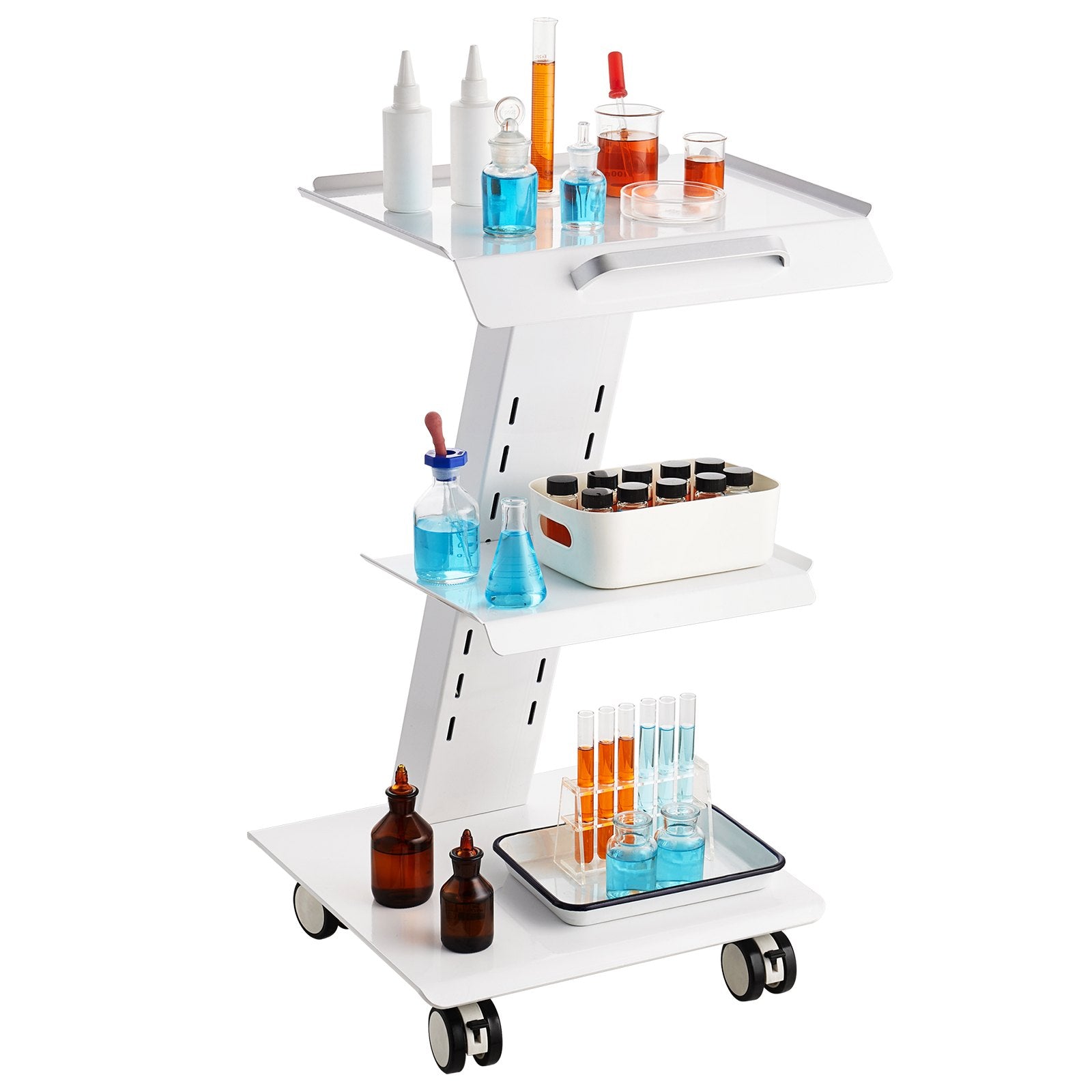 Lab Trolley 3-Layer Rolling Cart Built-in Socket Metal Mobile Tray Cart 220lbs