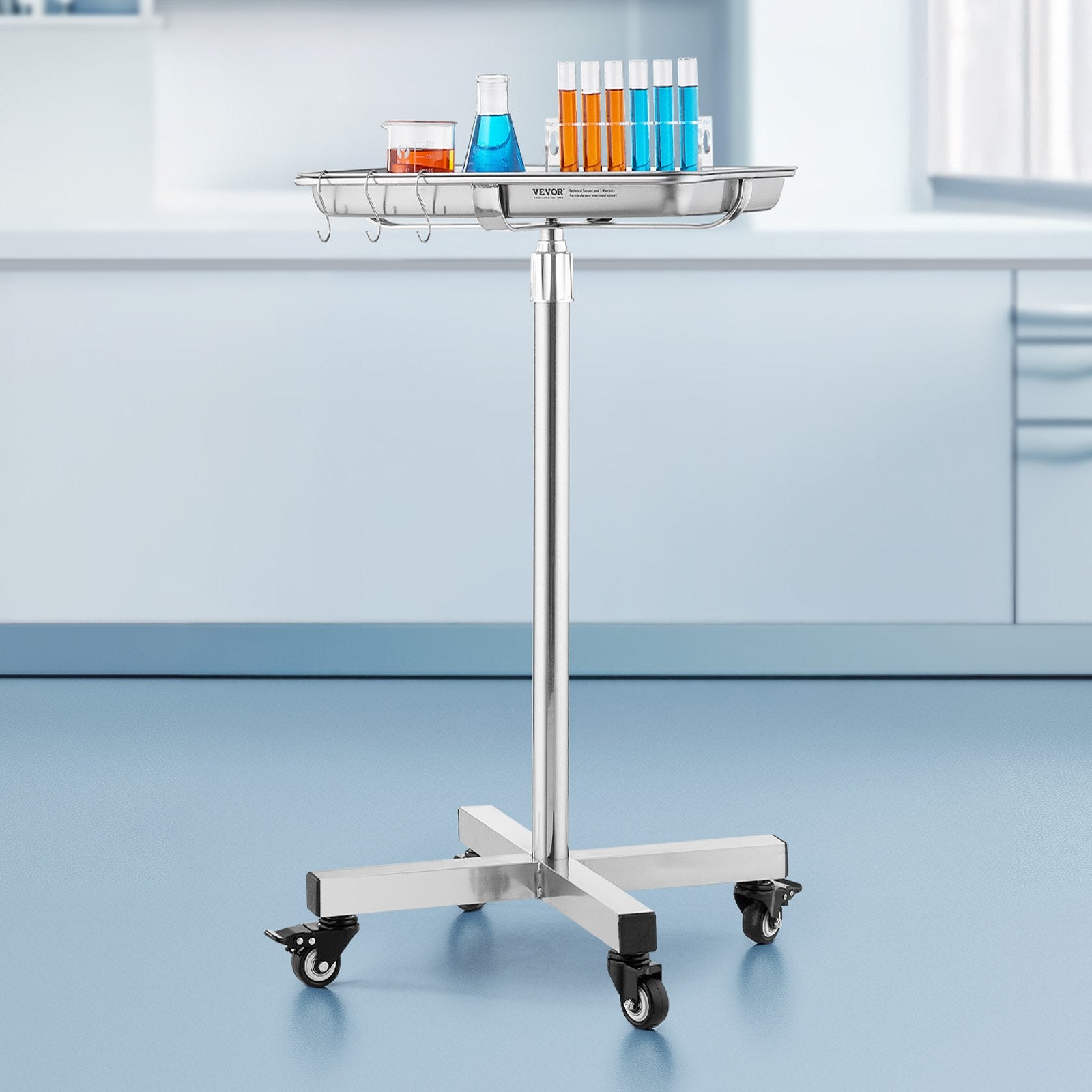 Mayo Stand Stainless Steel Tray Adjustable 25.2"-39.8" Medical Tray on Wheels