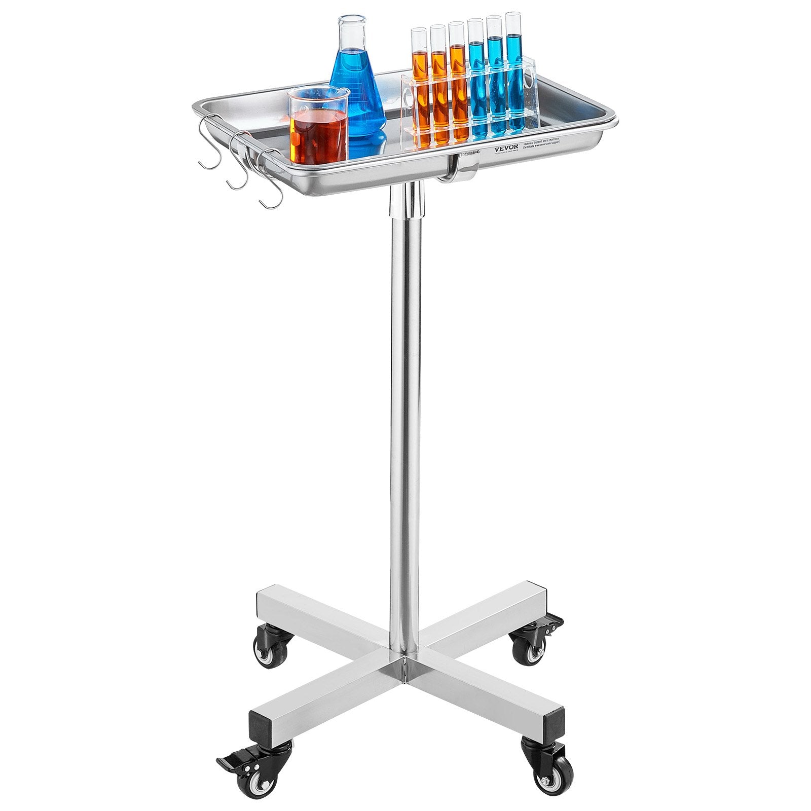 Mayo Stand Stainless Steel Tray Adjustable 25.2"-39.8" Medical Tray on Wheels