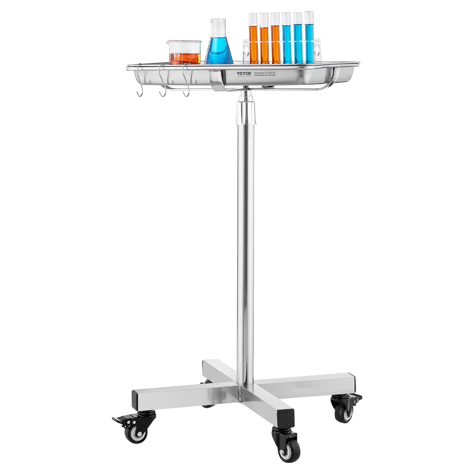 Mayo Stand Stainless Steel Tray Adjustable 25.2"-39.8" Medical Tray on Wheels