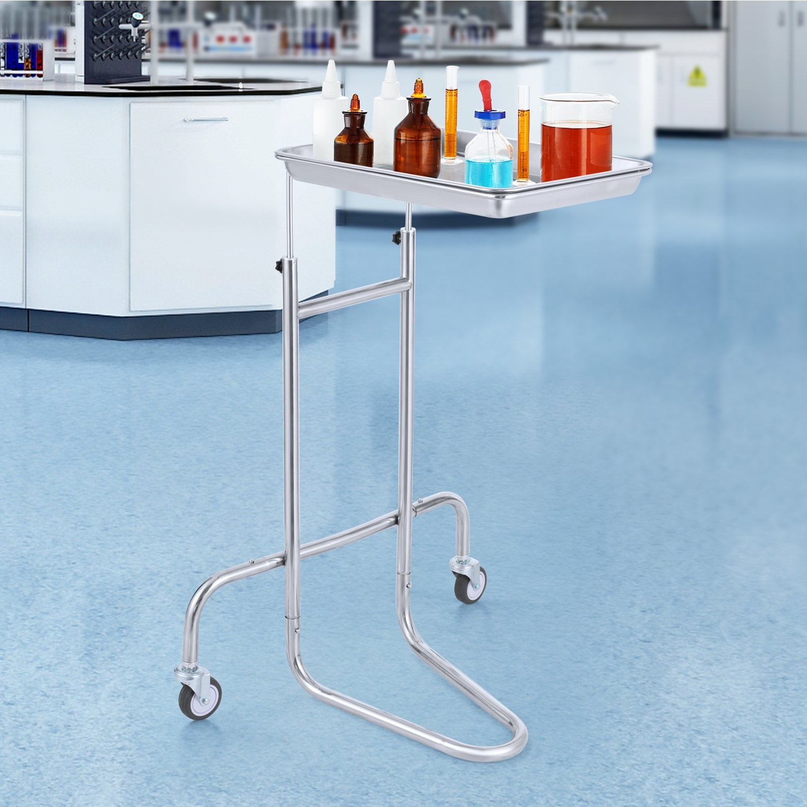 Stainless Steel Lab Cart Single Tray Mobile Medical Rolling 2 Silent Wheels