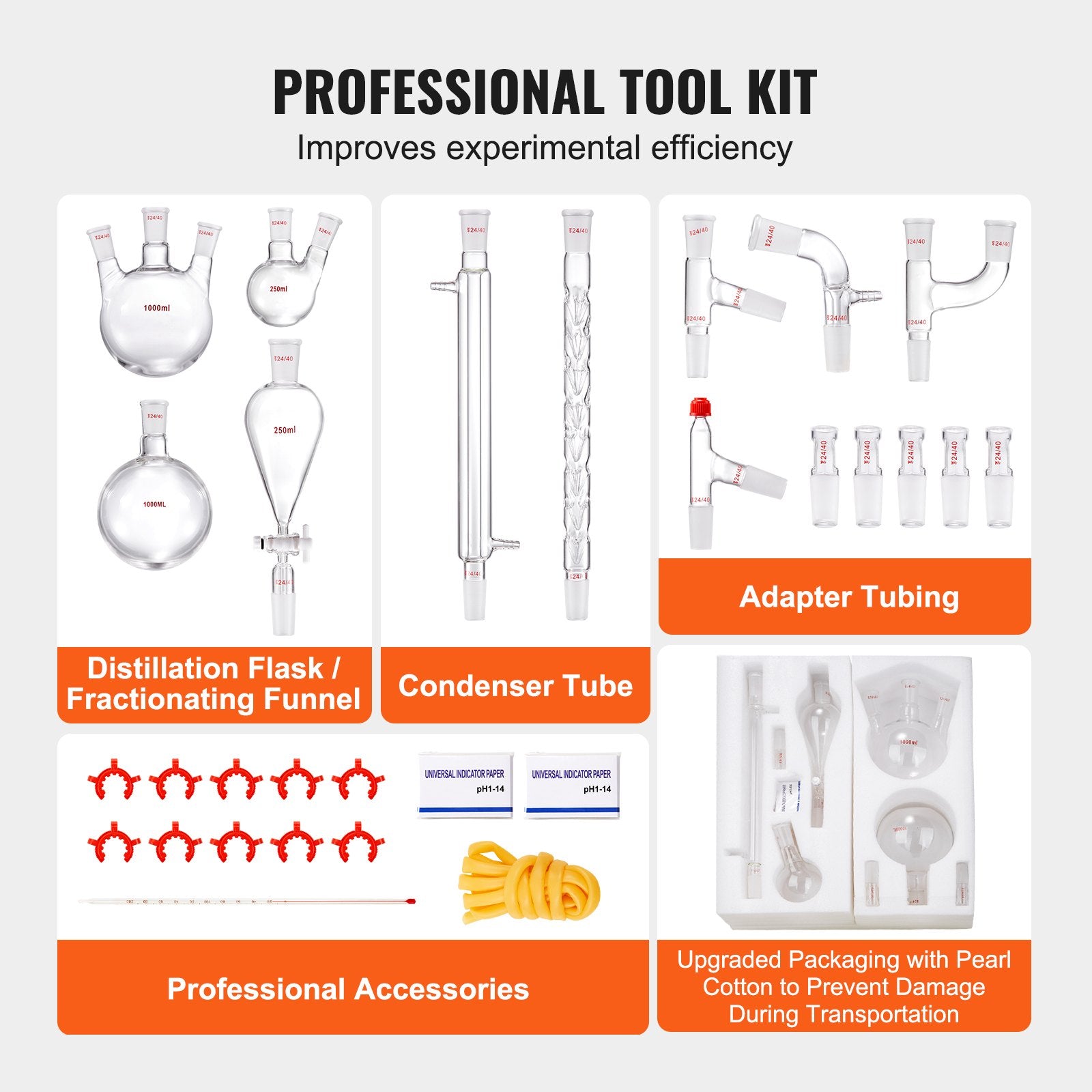 Lab Distillation Kit 1000ml Essential Oil Glassware with 24/40 Joint 29pcs Set