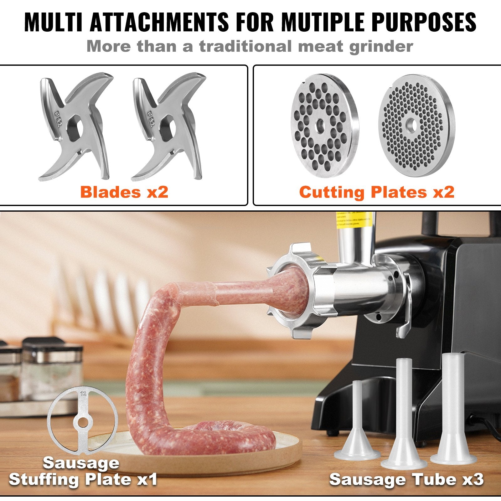 Electric Meat Grinder 2.27kg/Min Industrial Mincer Blade Plate Sausage Maker